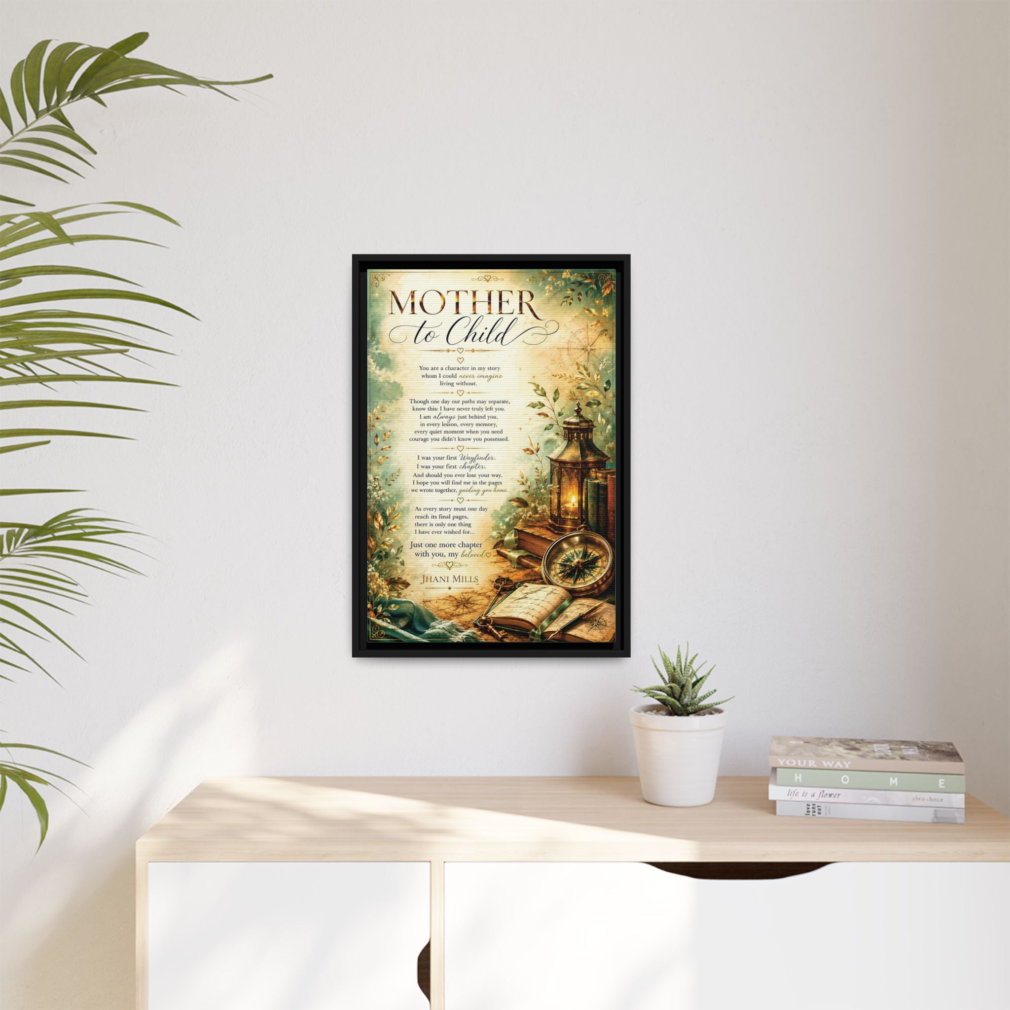 Mother to Child Framed Canvas Wall Art — Sentimental Poem Poster for Mom