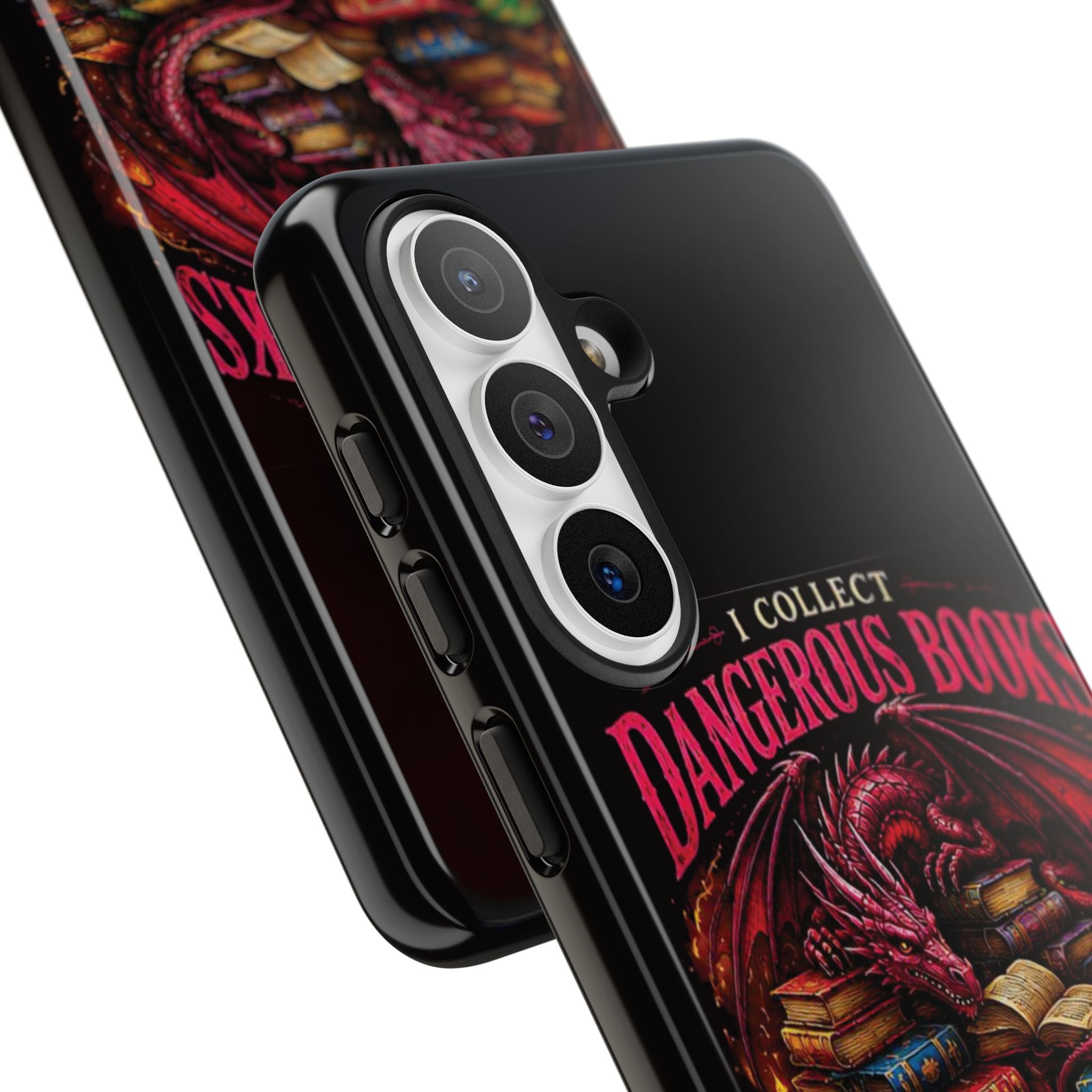 Phone Case — "I Collect Dangerous Books" Dragon Bookshelf Protective Cover