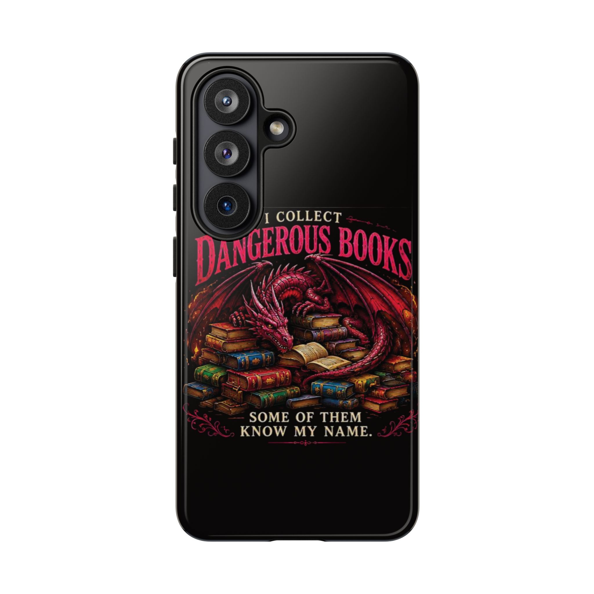 Phone Case — "I Collect Dangerous Books" Dragon Bookshelf Protective Cover