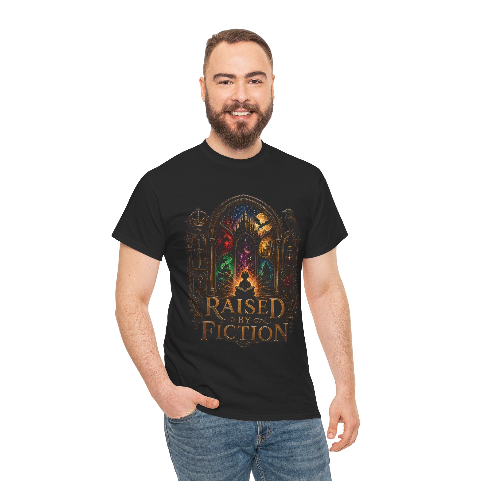 T-Shirt — "Raised by Fiction" Fantasy Book Lover Tee