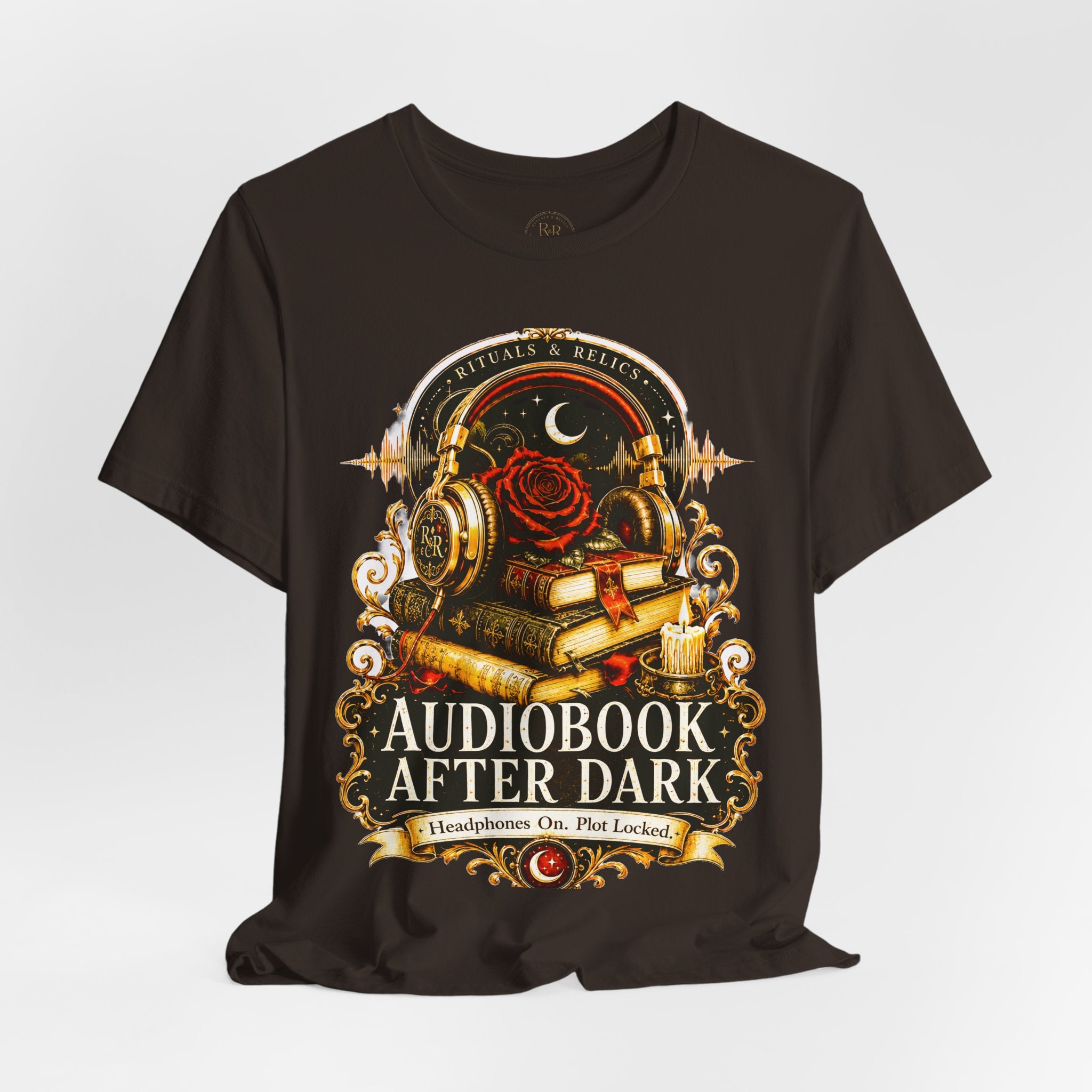 Audiobook After Dark Tee — Gothic Headphones & Books Nightshirt