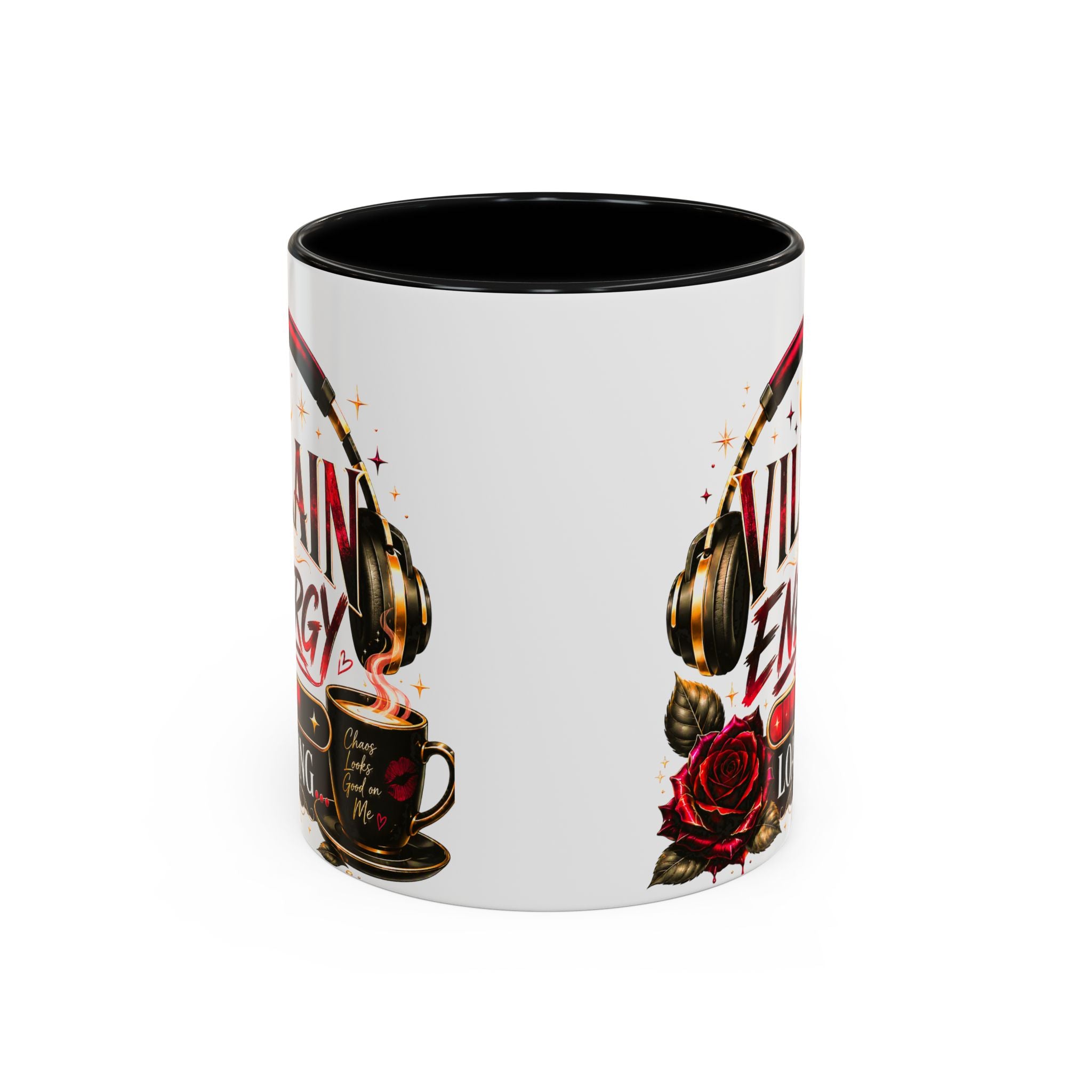Villain Energy Accent Coffee Mug — 'Villain Energy Loading' Gothic Rose Coffee Cup (11/15 oz)