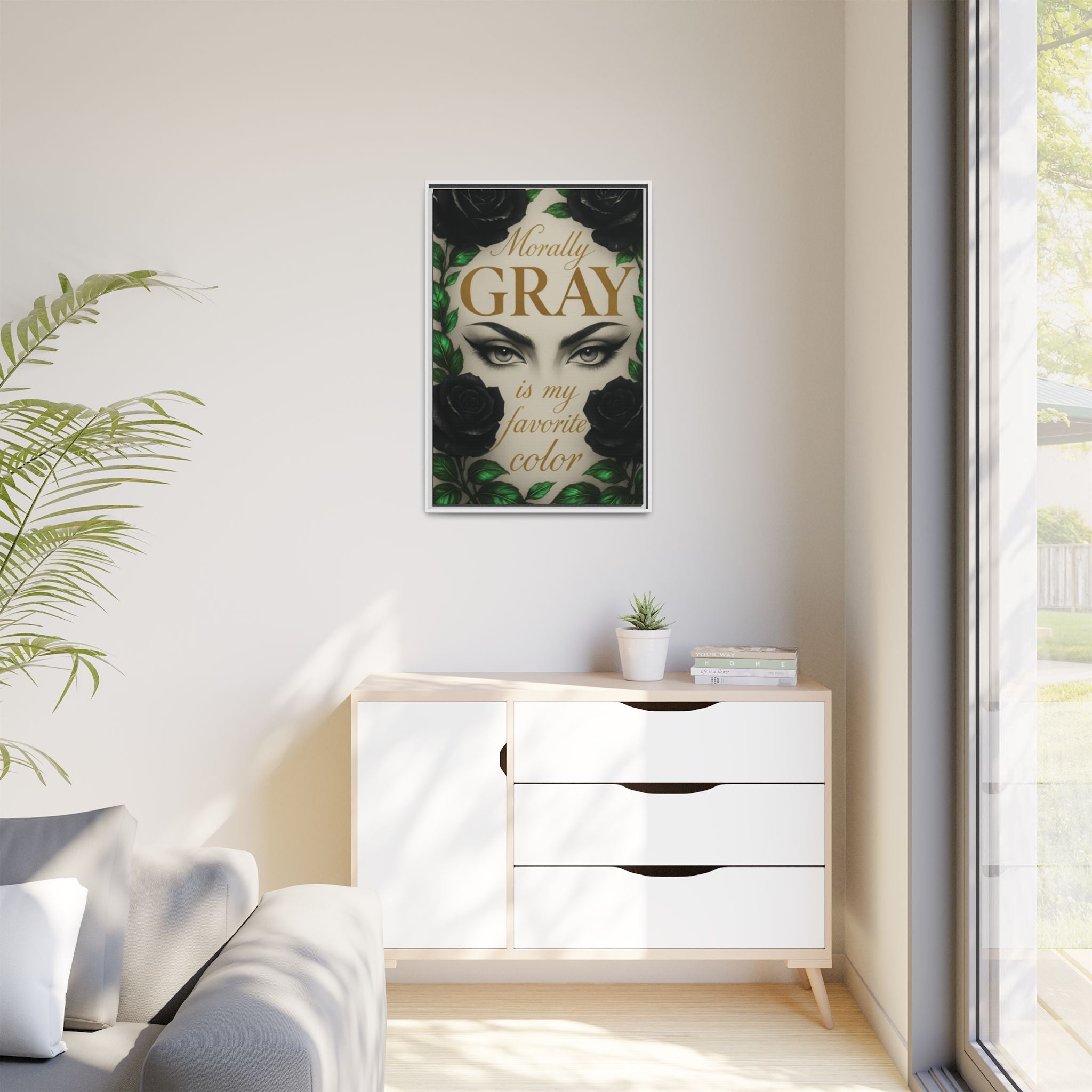 Framed Canvas Print — "Morally Gray Is My Favorite Color" Gothic Art