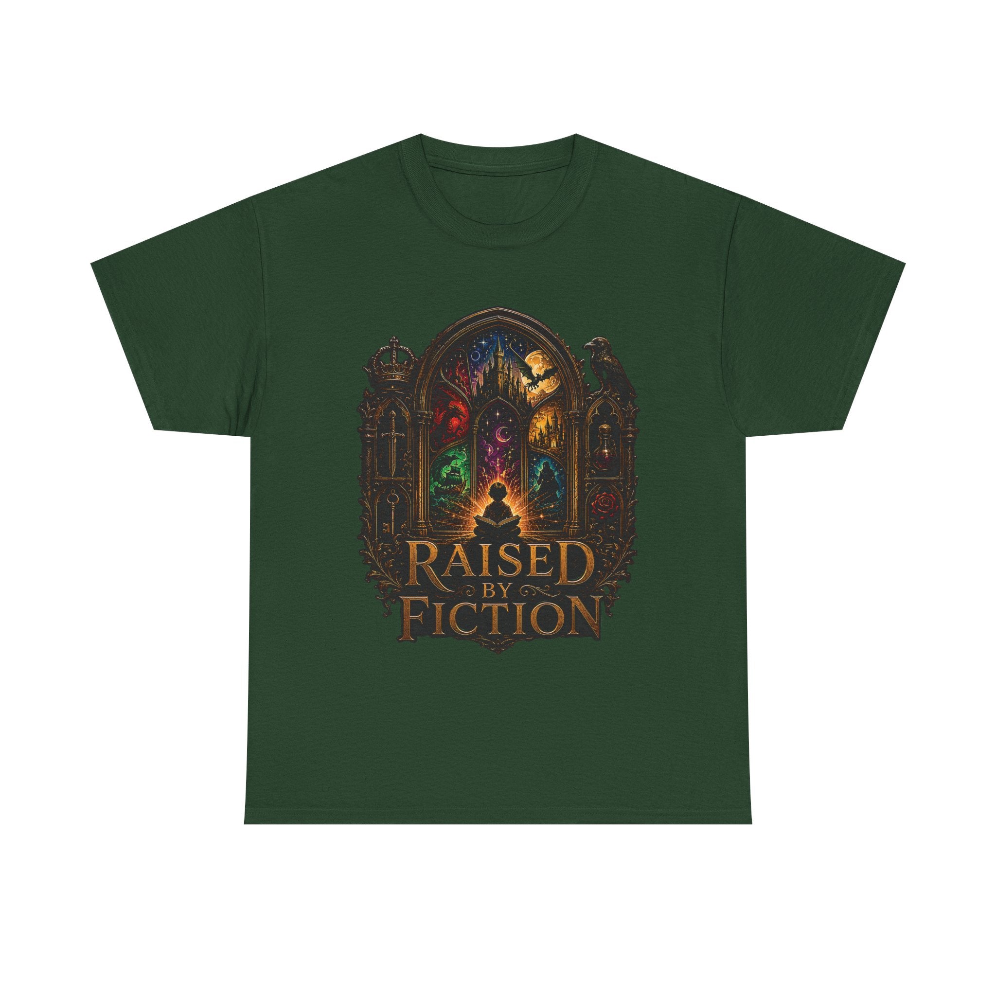 T-Shirt — "Raised by Fiction" Fantasy Book Lover Tee