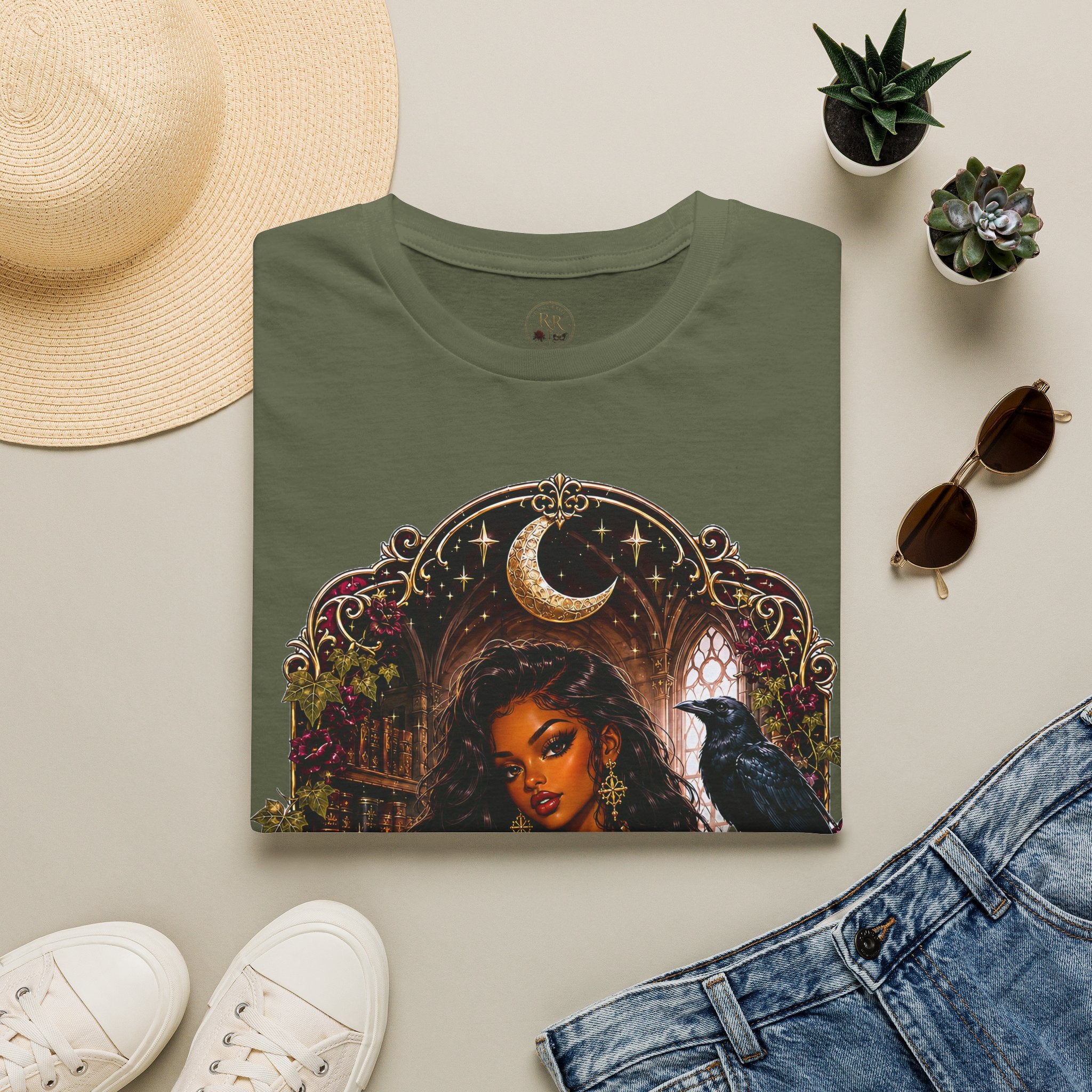 Witchy Moon T-Shirt — 'Well Read, Beautifully Haunted' Gothic Raven Tee