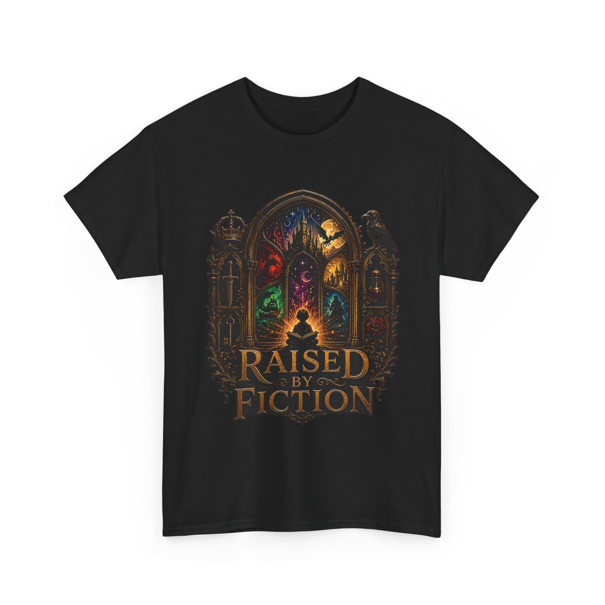 T-Shirt — "Raised by Fiction" Fantasy Book Lover Tee