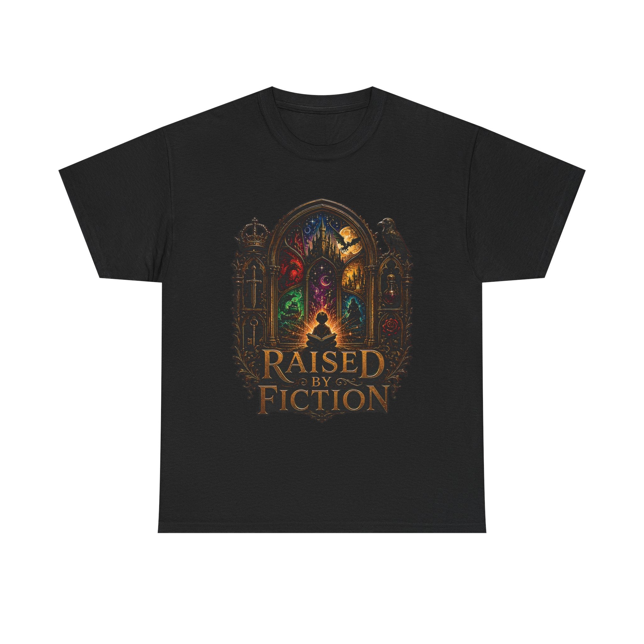 T-Shirt — "Raised by Fiction" Fantasy Book Lover Tee