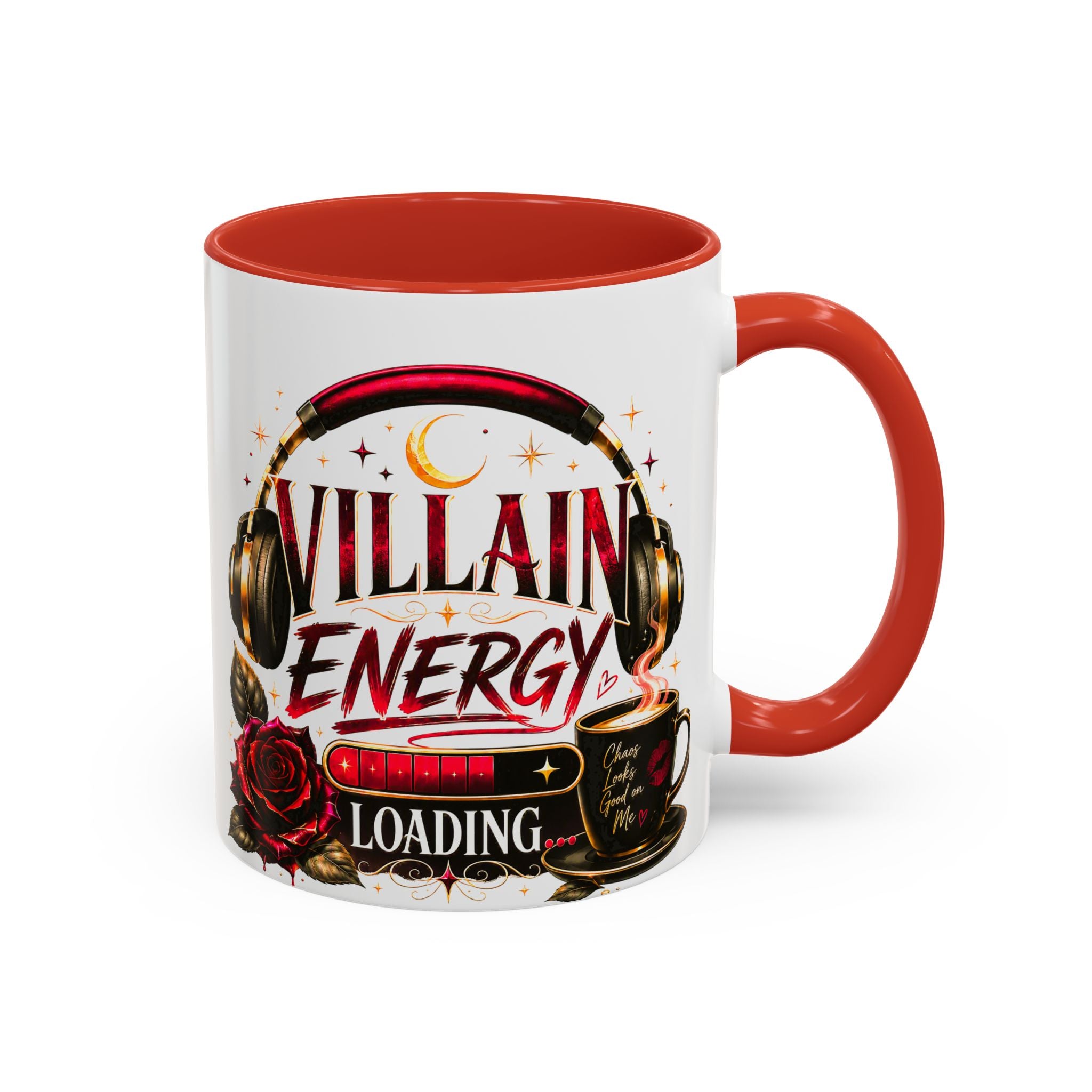 Villain Energy Accent Coffee Mug — 'Villain Energy Loading' Gothic Rose Coffee Cup (11/15 oz)