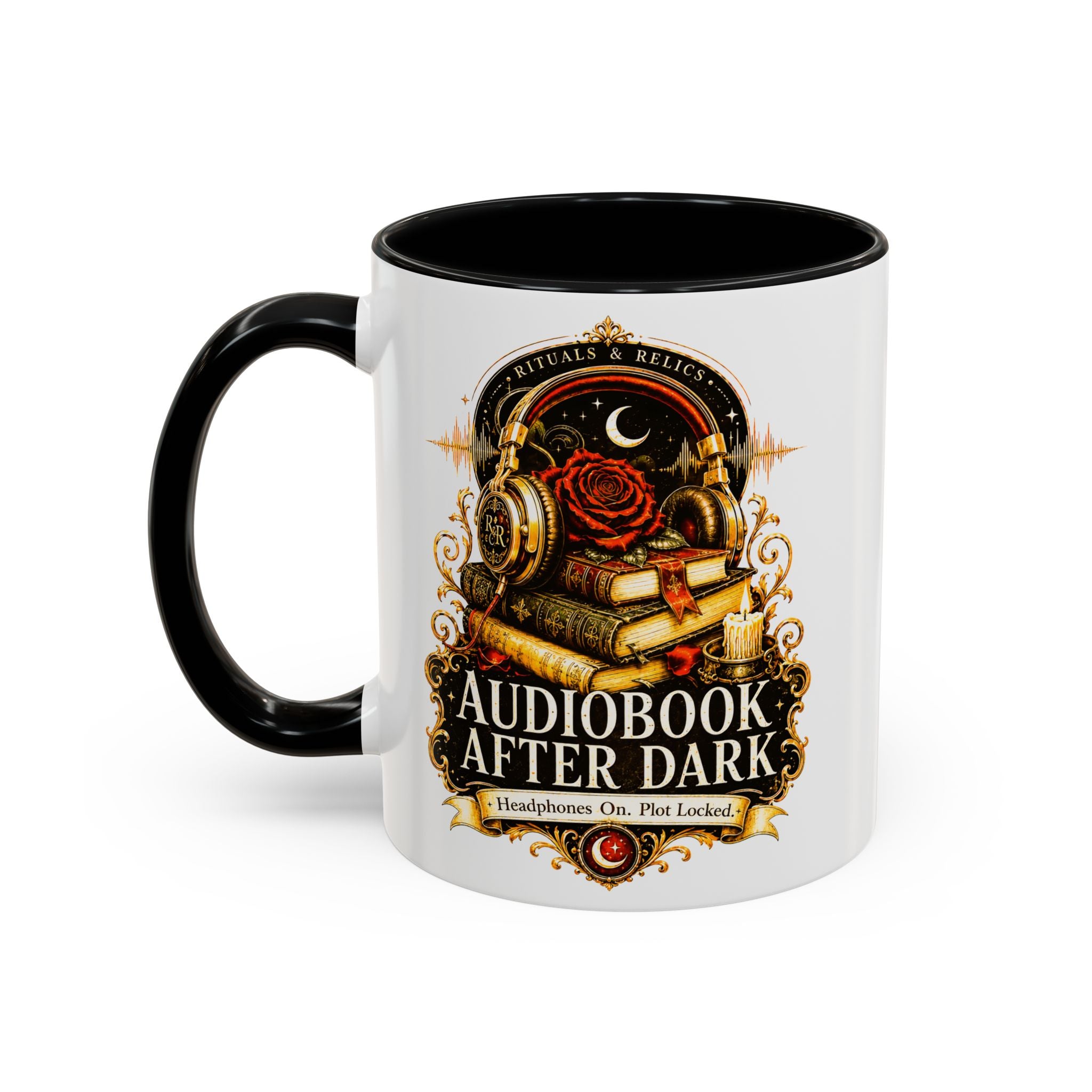 Audiobook After Dark Coffee Mug — Headphones On, Plot Locked (Accent 11/15oz)