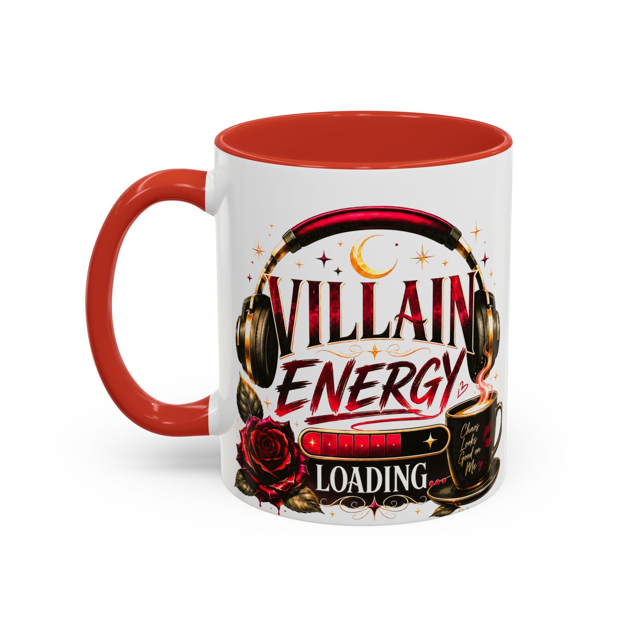 Villain Energy Accent Coffee Mug — 'Villain Energy Loading' Gothic Rose Coffee Cup (11/15 oz)