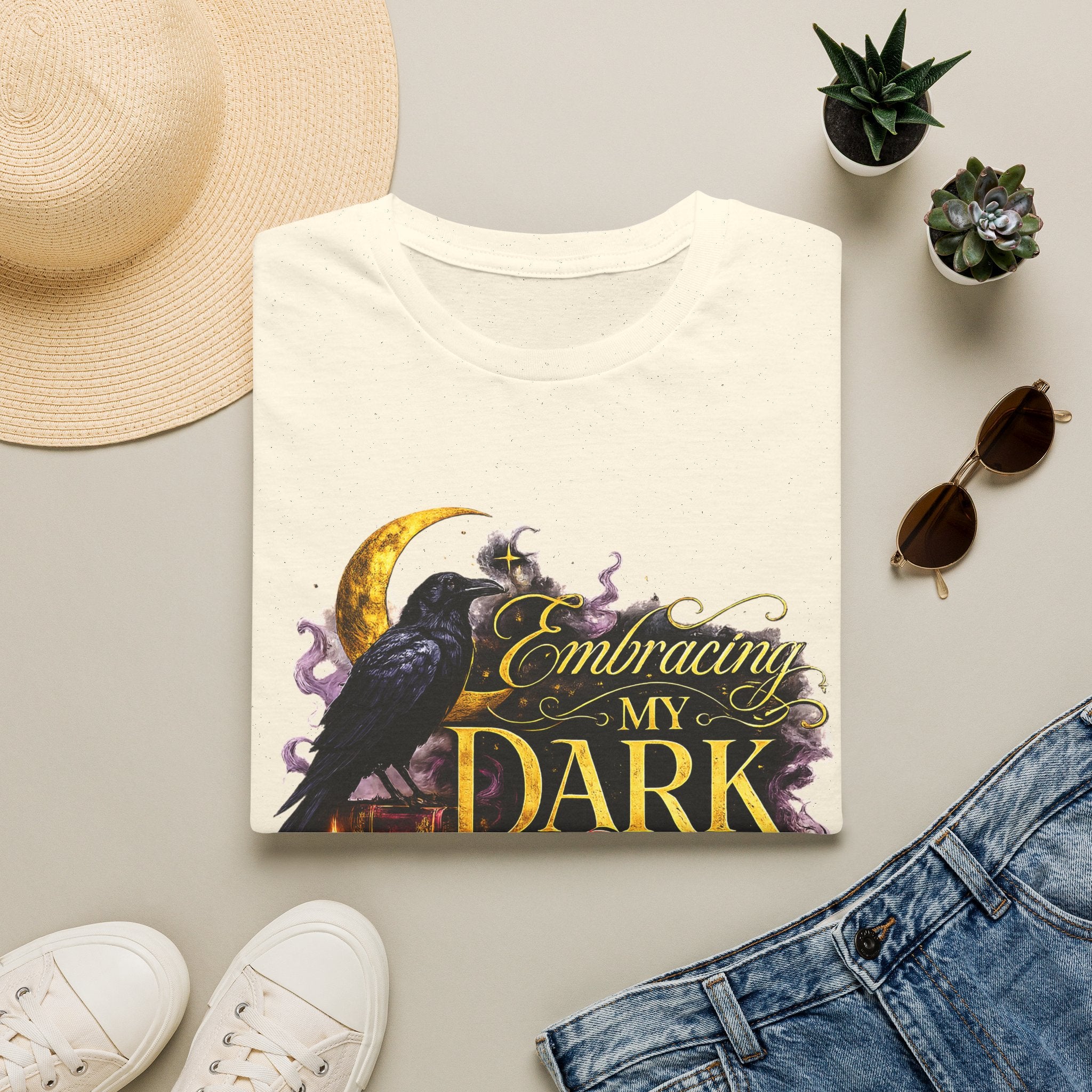 Embracing My Dark Side T-Shirt – Gothic Raven Moon Graphic Tee