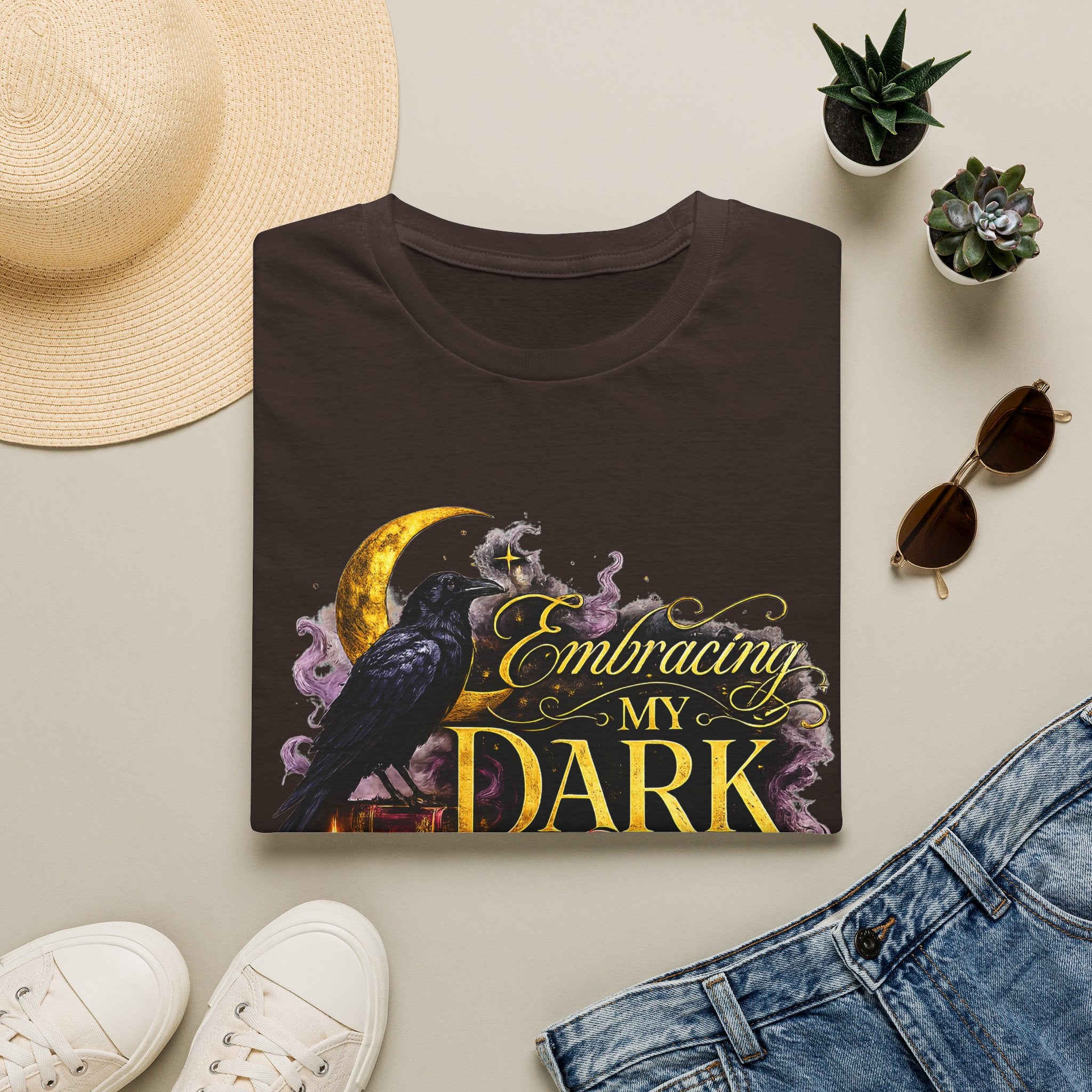 Embracing My Dark Side T-Shirt – Gothic Raven Moon Graphic Tee