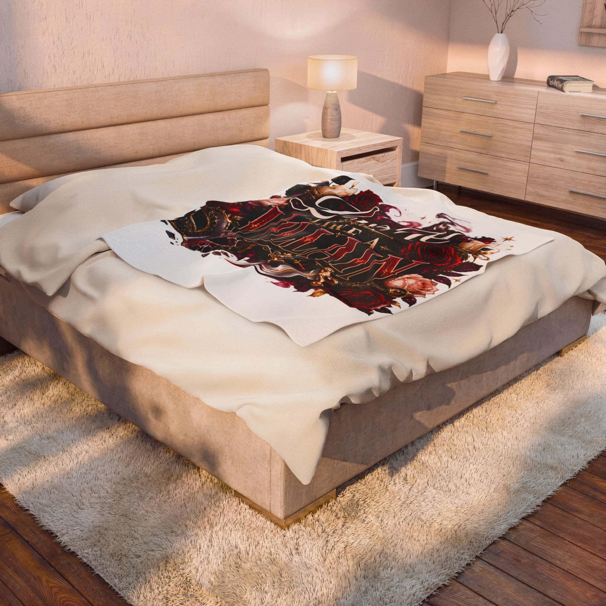 Love Me Like a Villain Velveteen Plush Blanket — Gothic Rose Cozy Throw