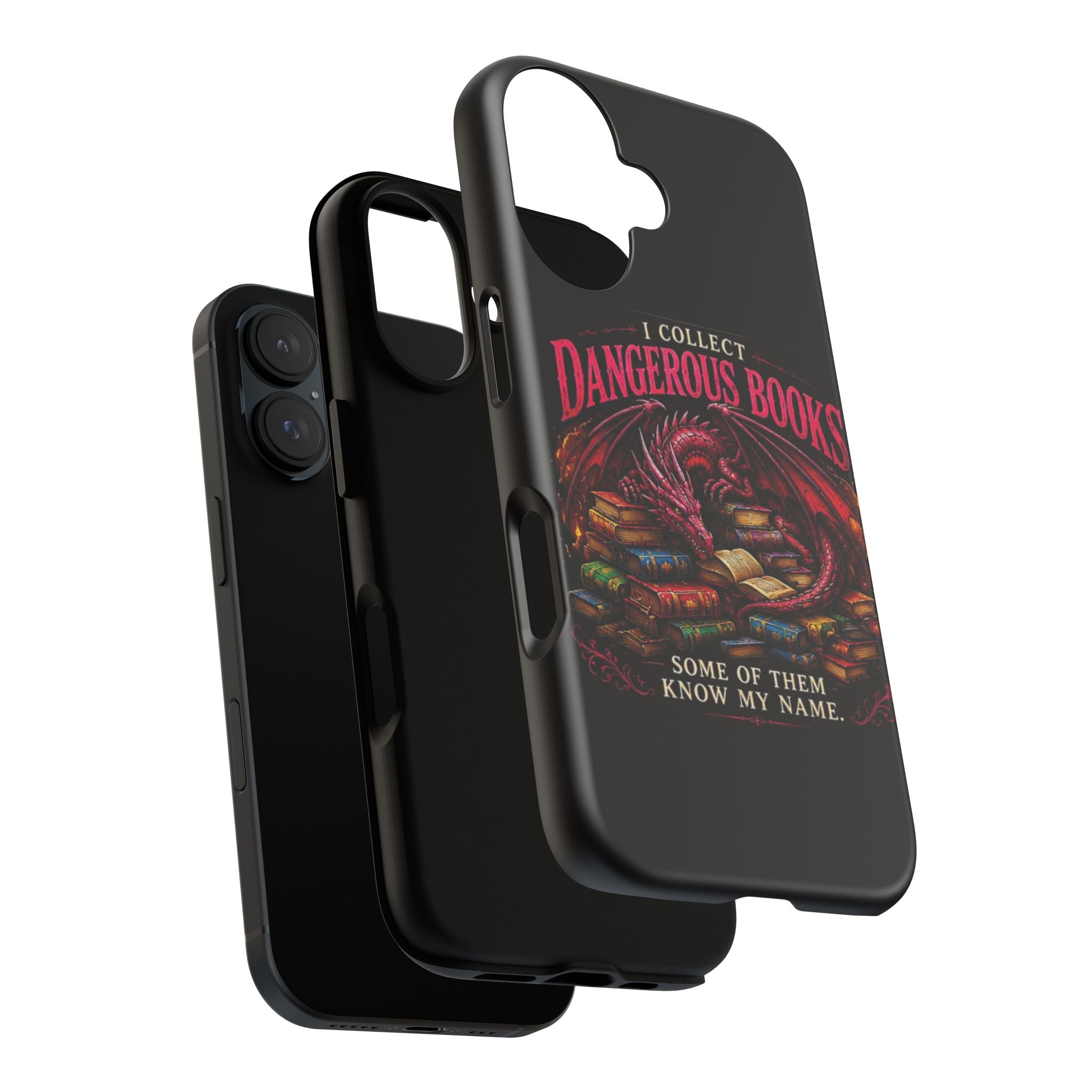 Phone Case — "I Collect Dangerous Books" Dragon Bookshelf Protective Cover