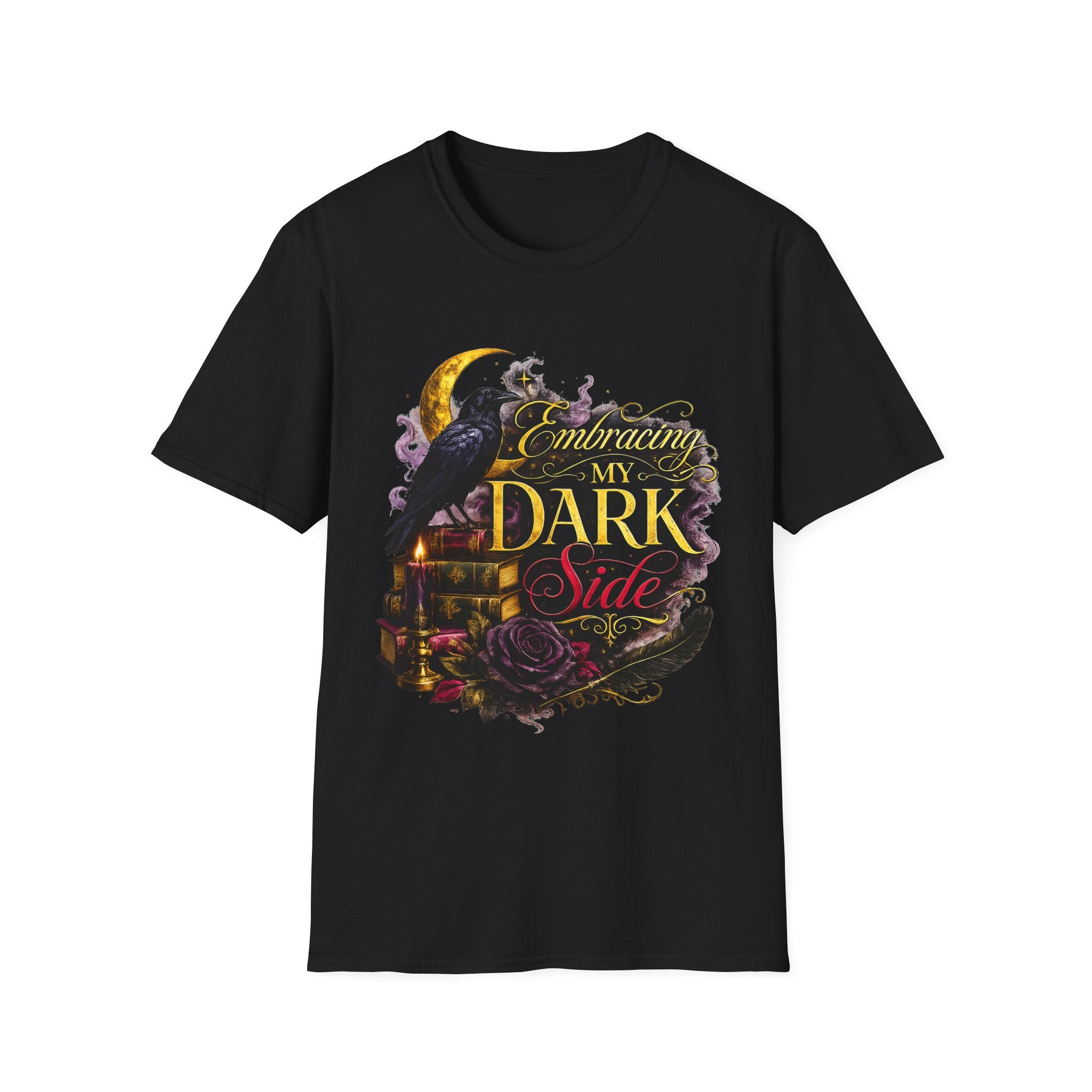 Embracing My Dark Side T-Shirt – Gothic Raven Moon Graphic Tee
