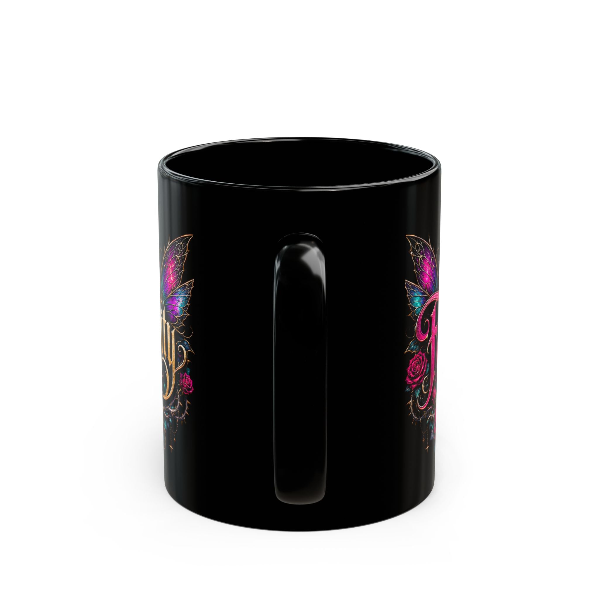 Faetality Black Mug — Gothic Moon & Fairy Wings 11/15oz