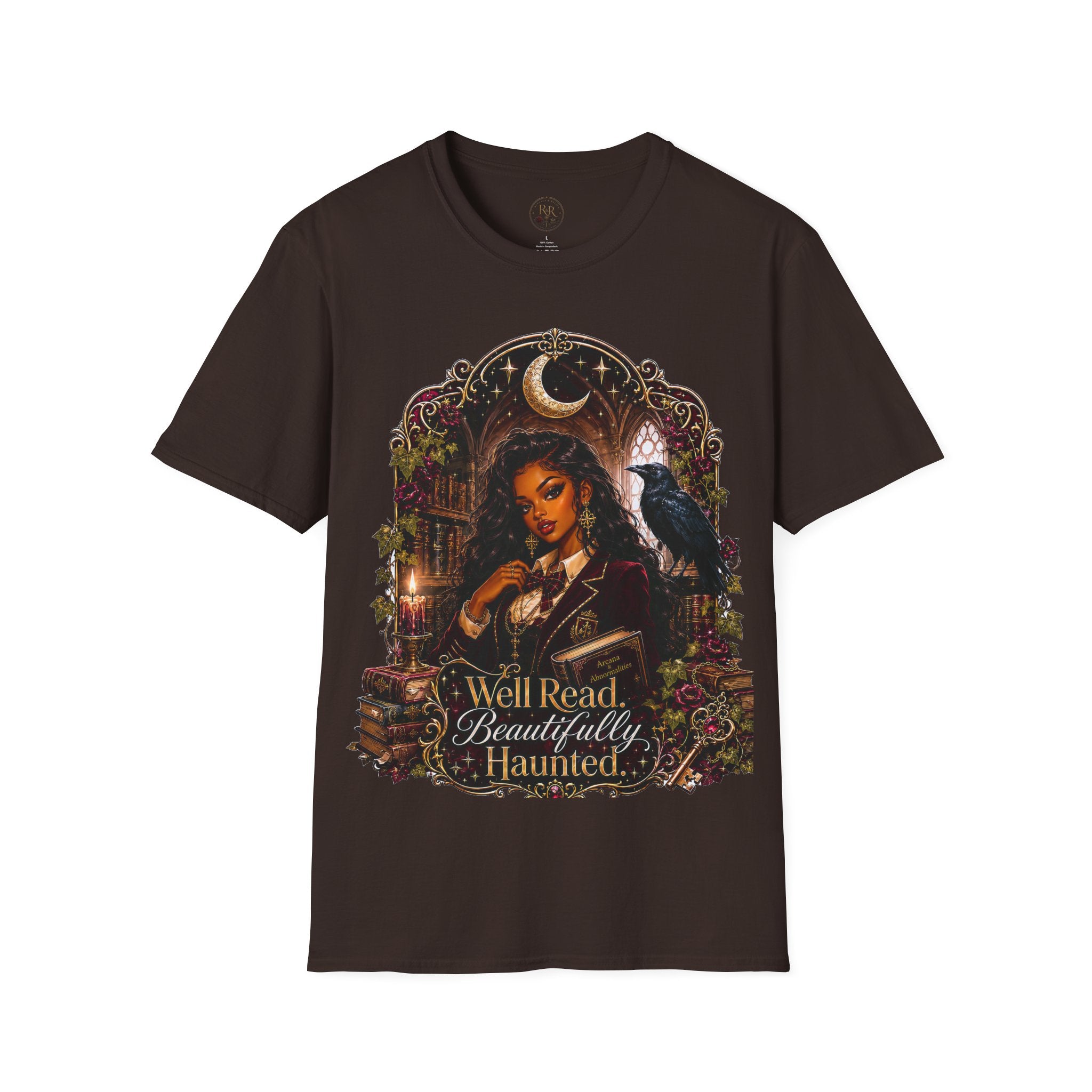 Witchy Moon T-Shirt — 'Well Read, Beautifully Haunted' Gothic Raven Tee