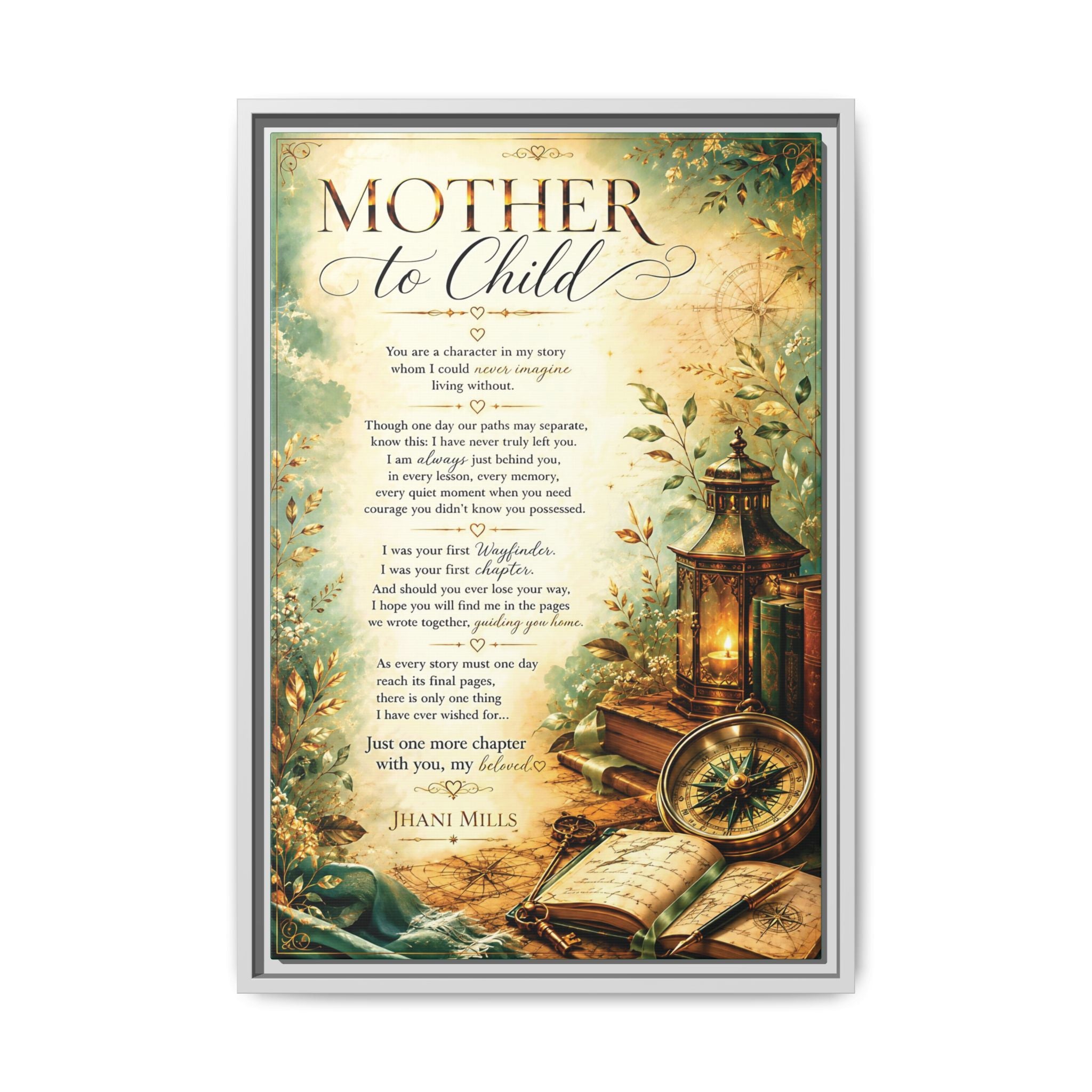 Mother to Child Framed Canvas Wall Art — Sentimental Poem Poster for Mom