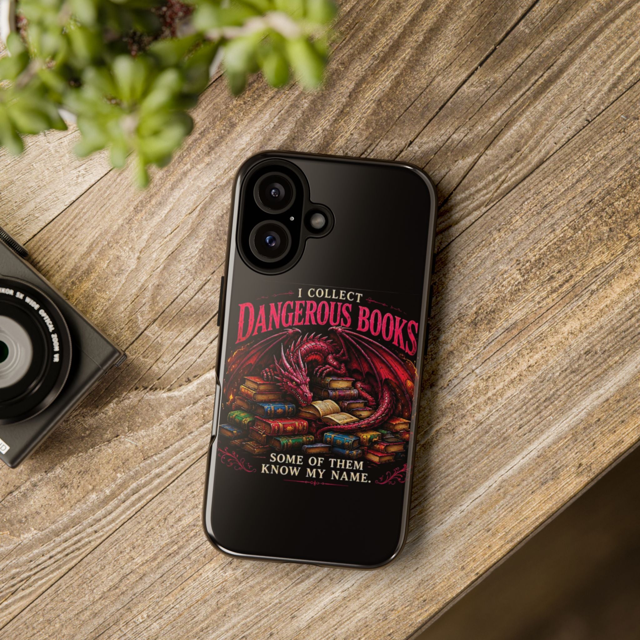 Phone Case — "I Collect Dangerous Books" Dragon Bookshelf Protective Cover