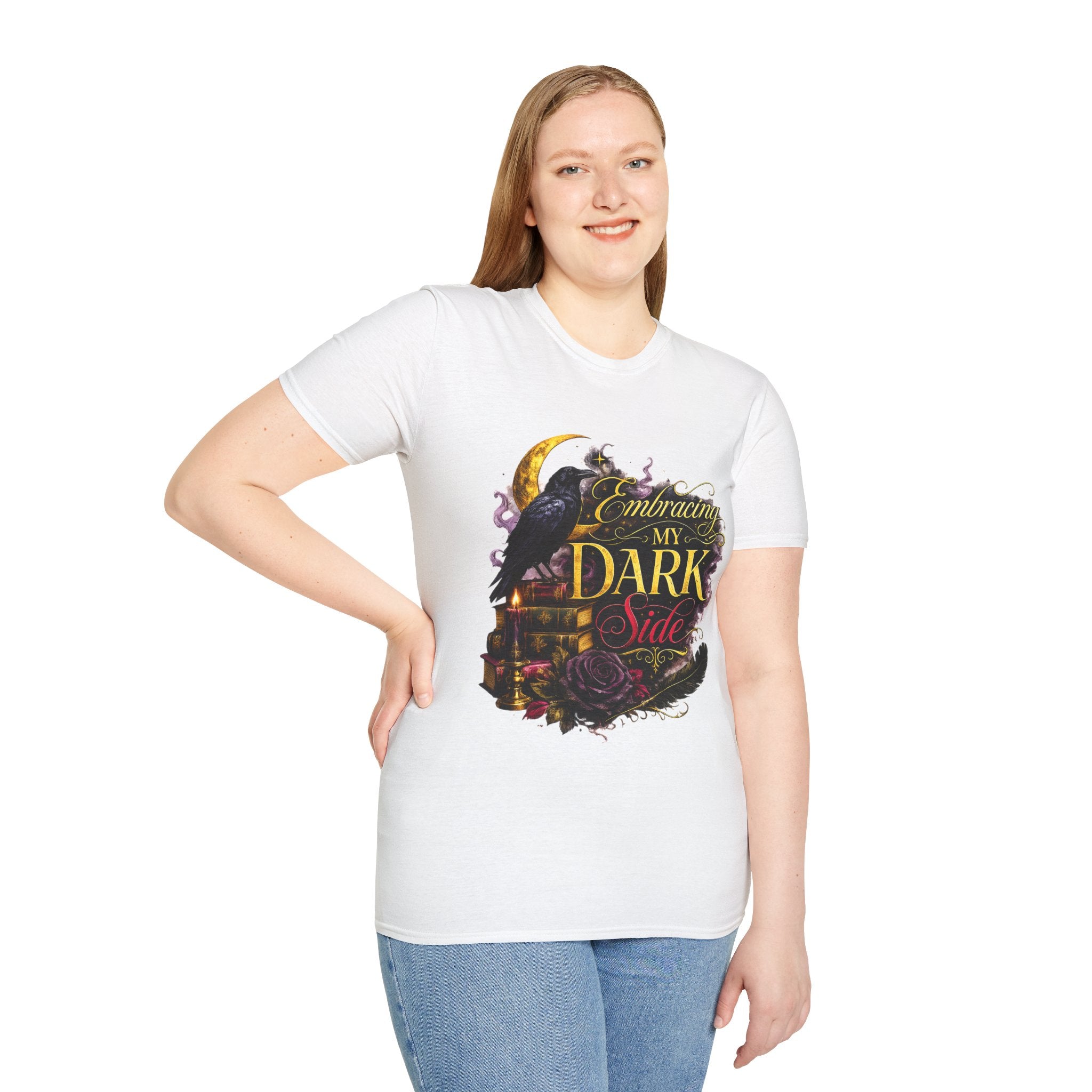 Embracing My Dark Side T-Shirt – Gothic Raven Moon Graphic Tee