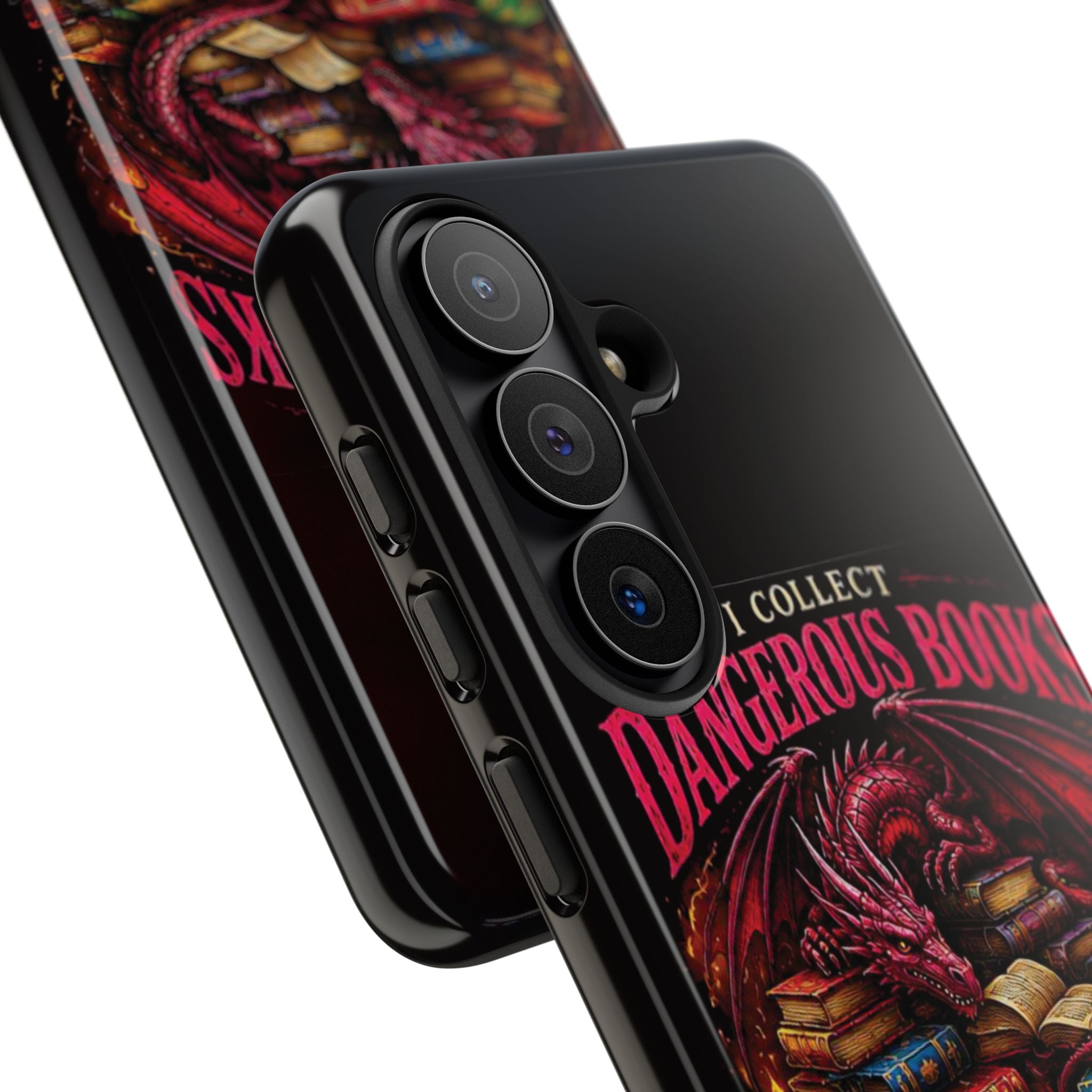 Phone Case — "I Collect Dangerous Books" Dragon Bookshelf Protective Cover