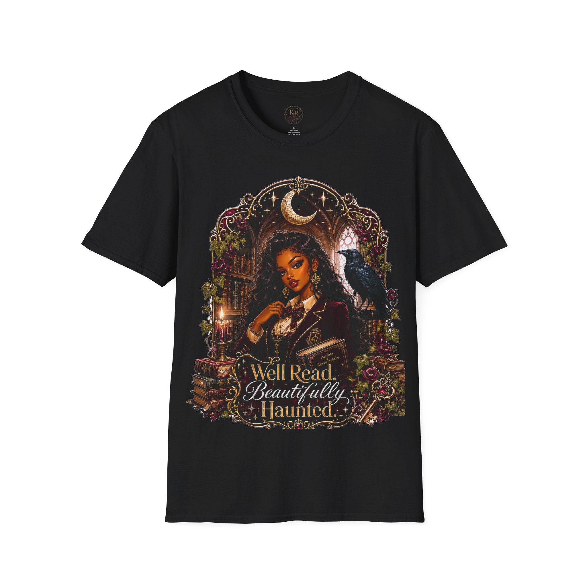 Witchy Moon T-Shirt — 'Well Read, Beautifully Haunted' Gothic Raven Tee