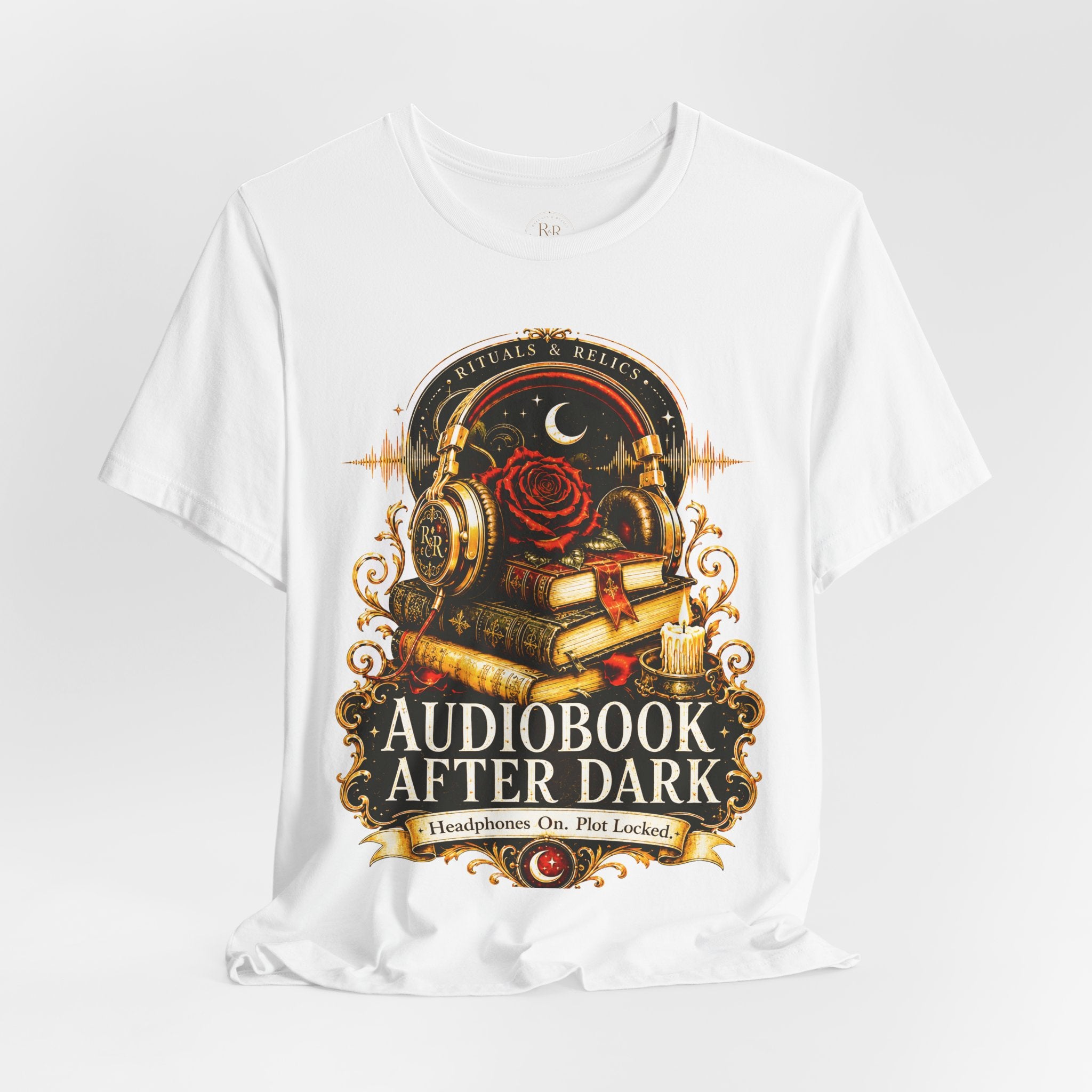 Audiobook After Dark Tee — Gothic Headphones & Books Nightshirt