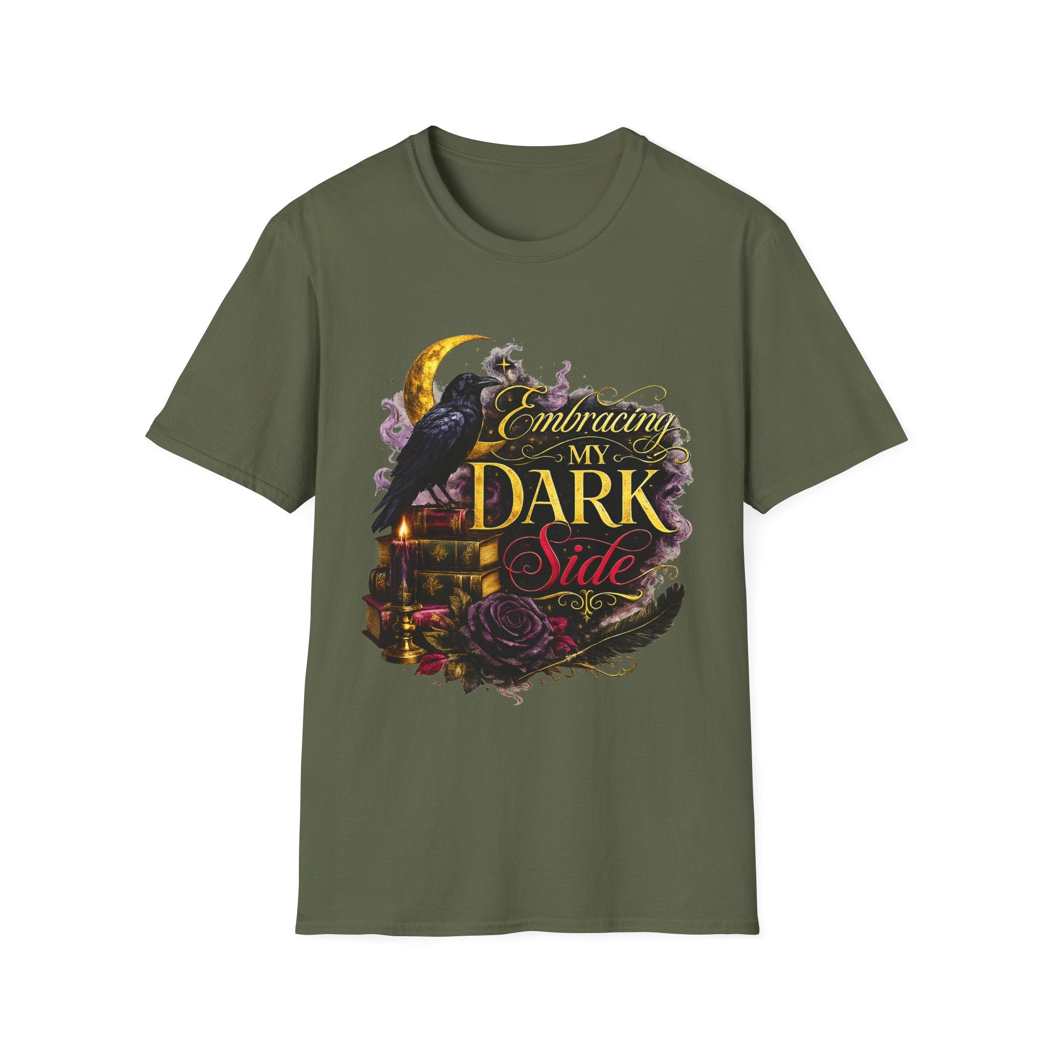 Embracing My Dark Side T-Shirt – Gothic Raven Moon Graphic Tee