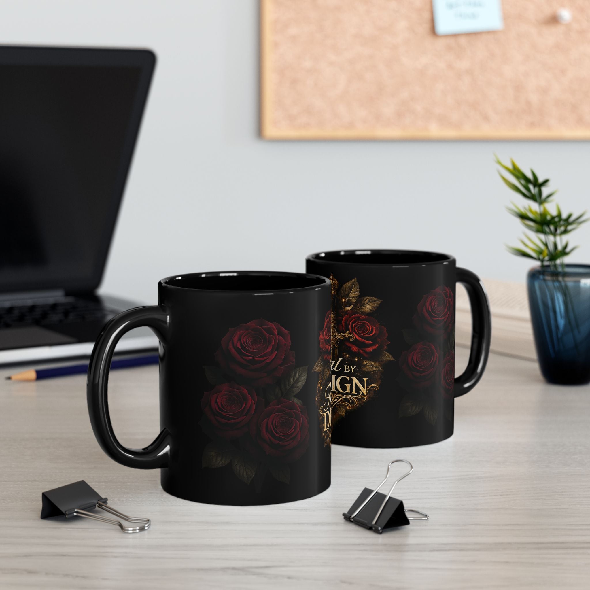 Feral by Design Black Ceramic Mug — Gothic Rose & Dagger 11oz/15oz