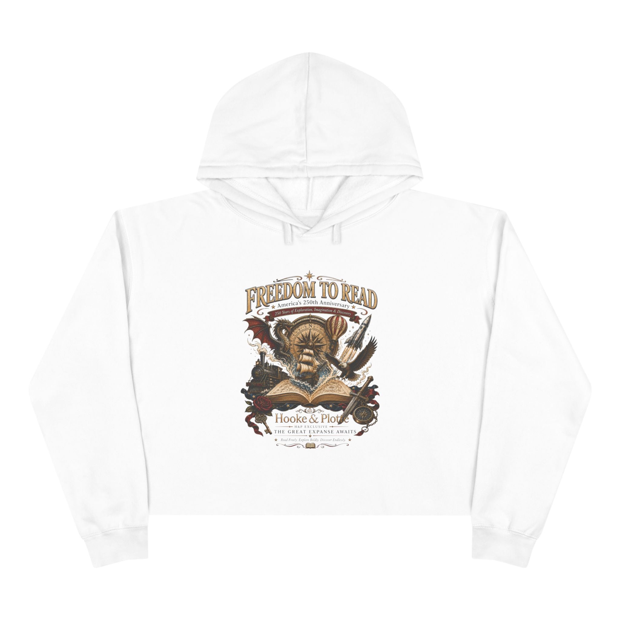 Freedom to Read Crop Hoodie — Vintage Pirate Skull Book Design