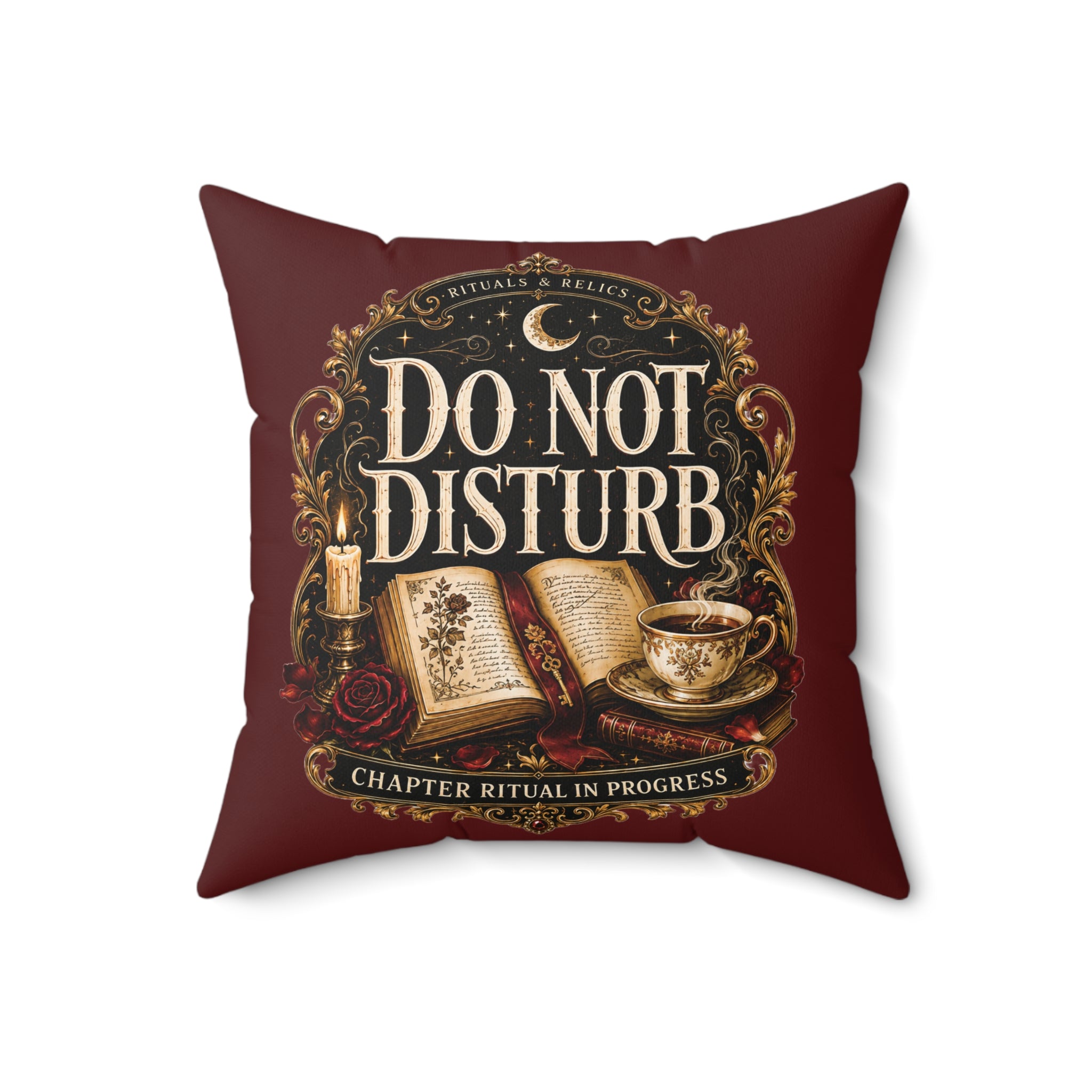 Square Pillow — "Do Not Disturb: Chapter Ritual In Progress" Cozy Reading Decor