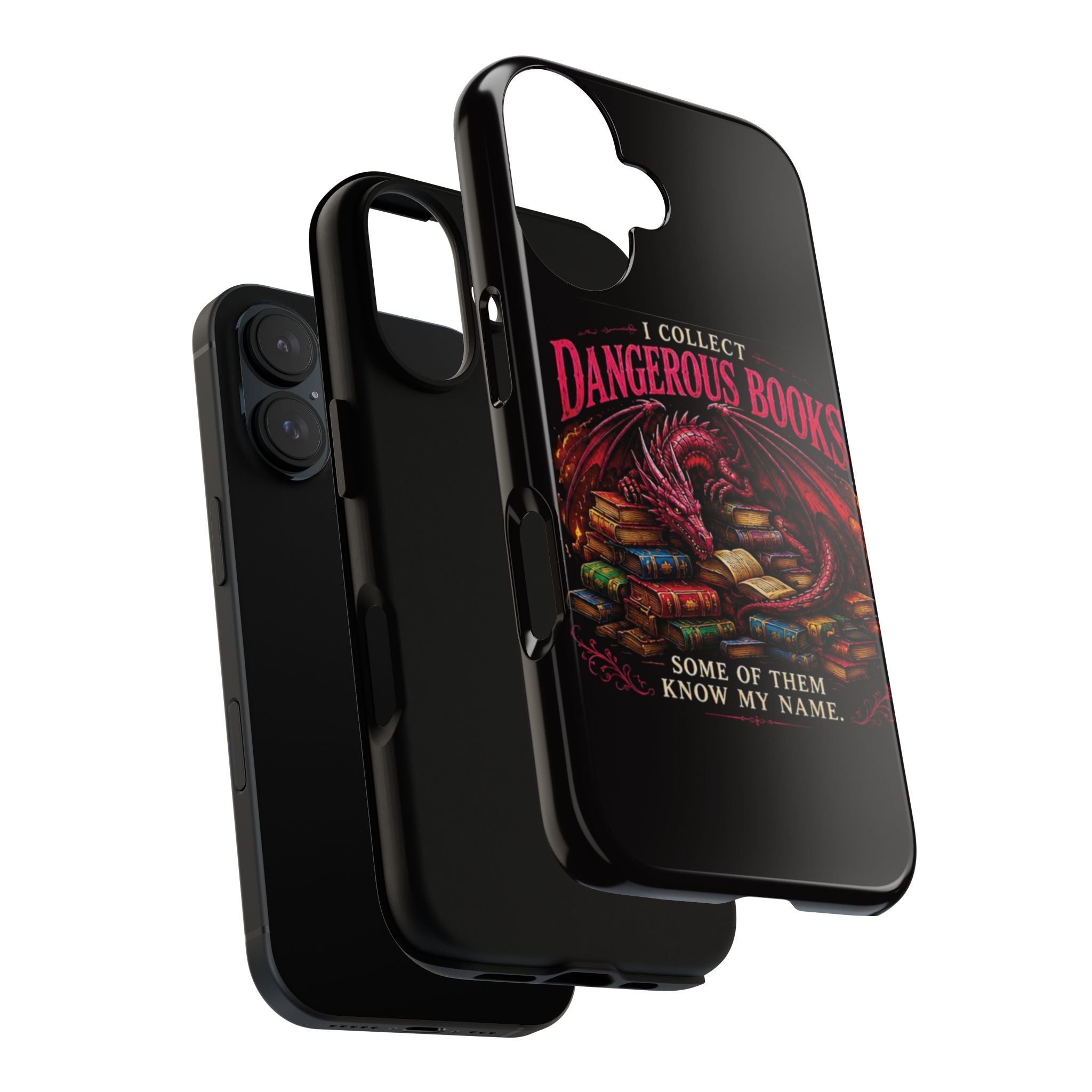 Phone Case — "I Collect Dangerous Books" Dragon Bookshelf Protective Cover