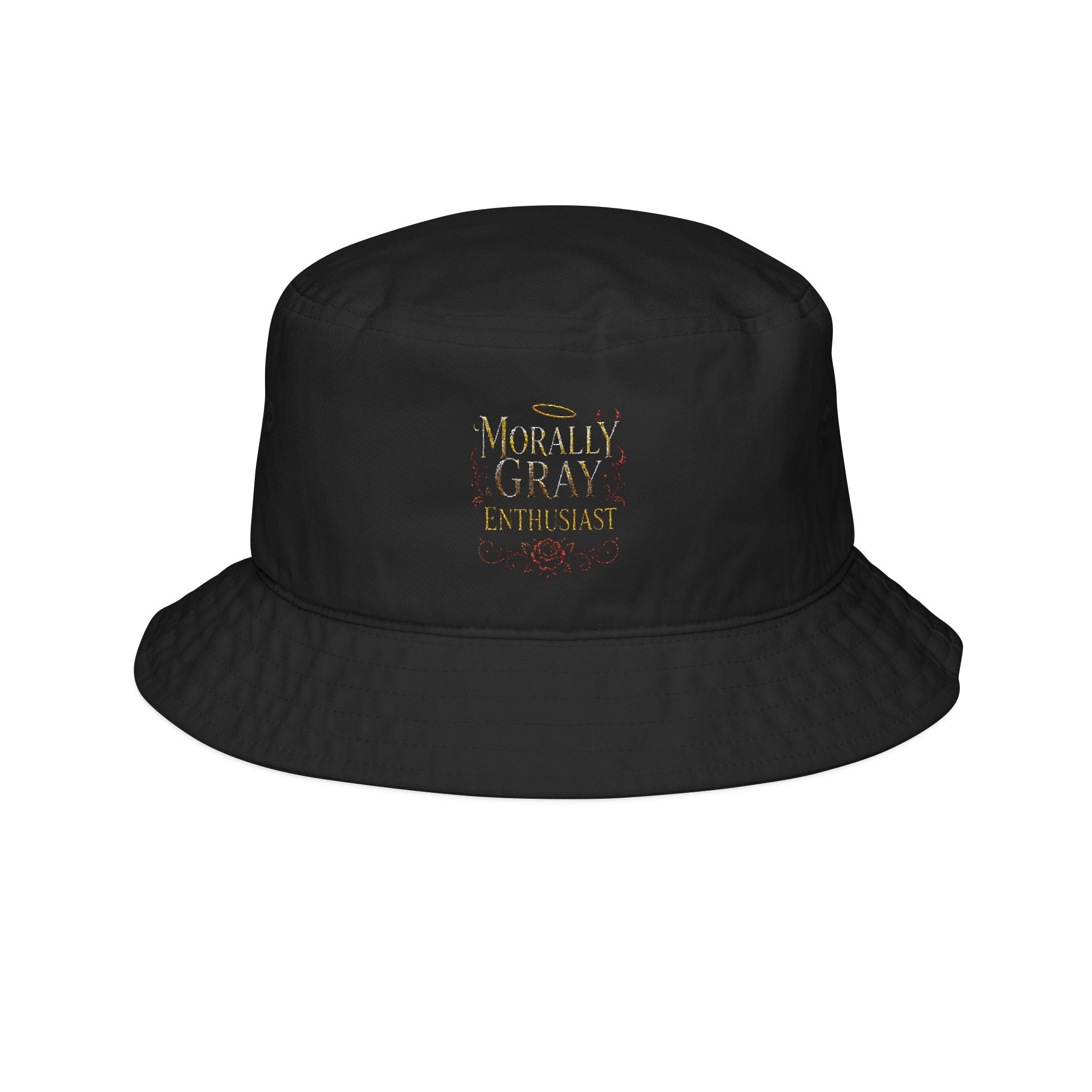 Bucket Hat — 'Normally Grave, Extra Salty' Embroidered Floral Graphic