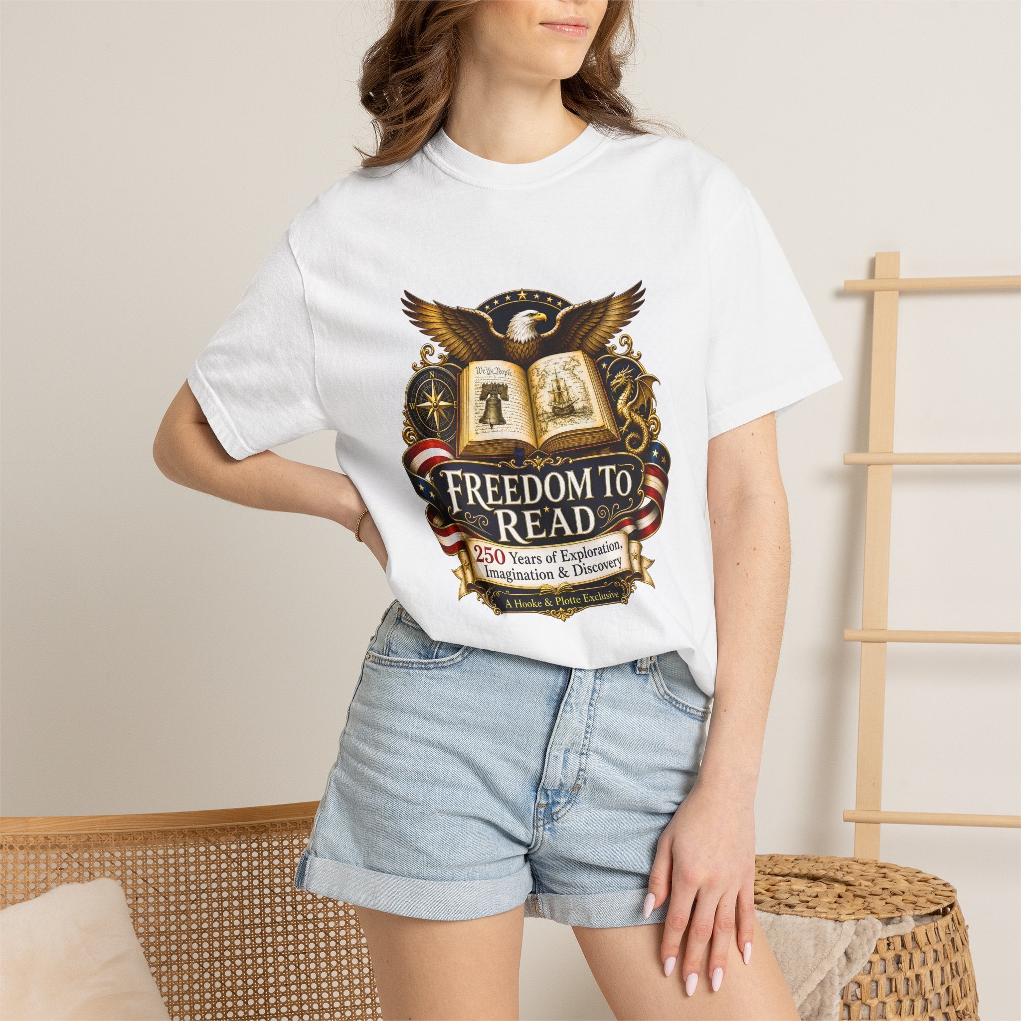 Freedom to Read T-Shirt — Patriotic Eagle & Open Book Liberty Tee