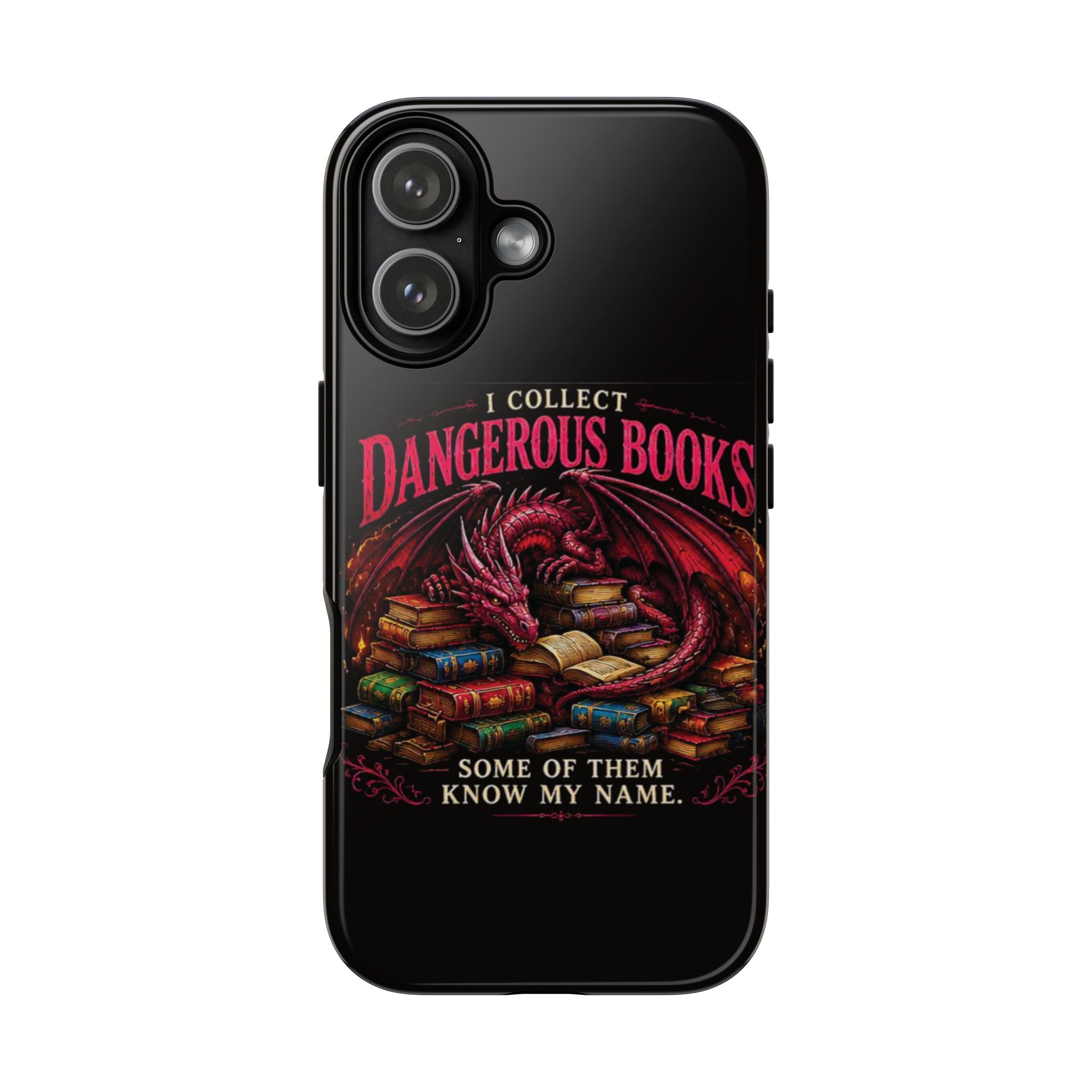 Phone Case — "I Collect Dangerous Books" Dragon Bookshelf Protective Cover
