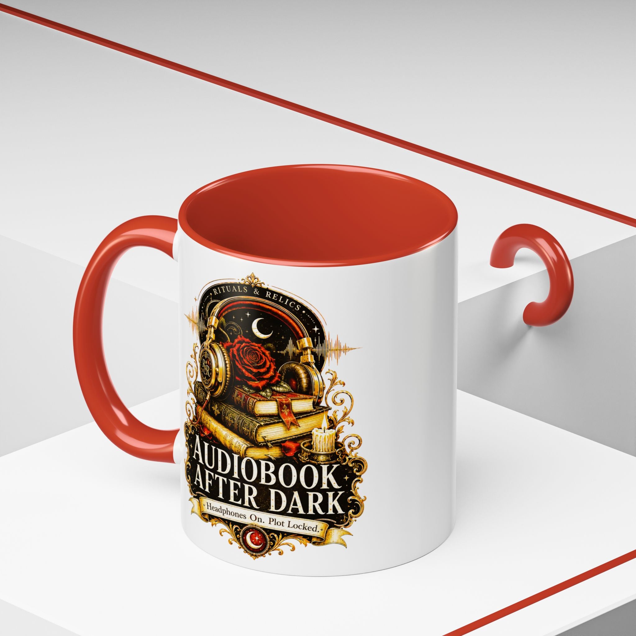 Audiobook After Dark Coffee Mug — Headphones On, Plot Locked (Accent 11/15oz)