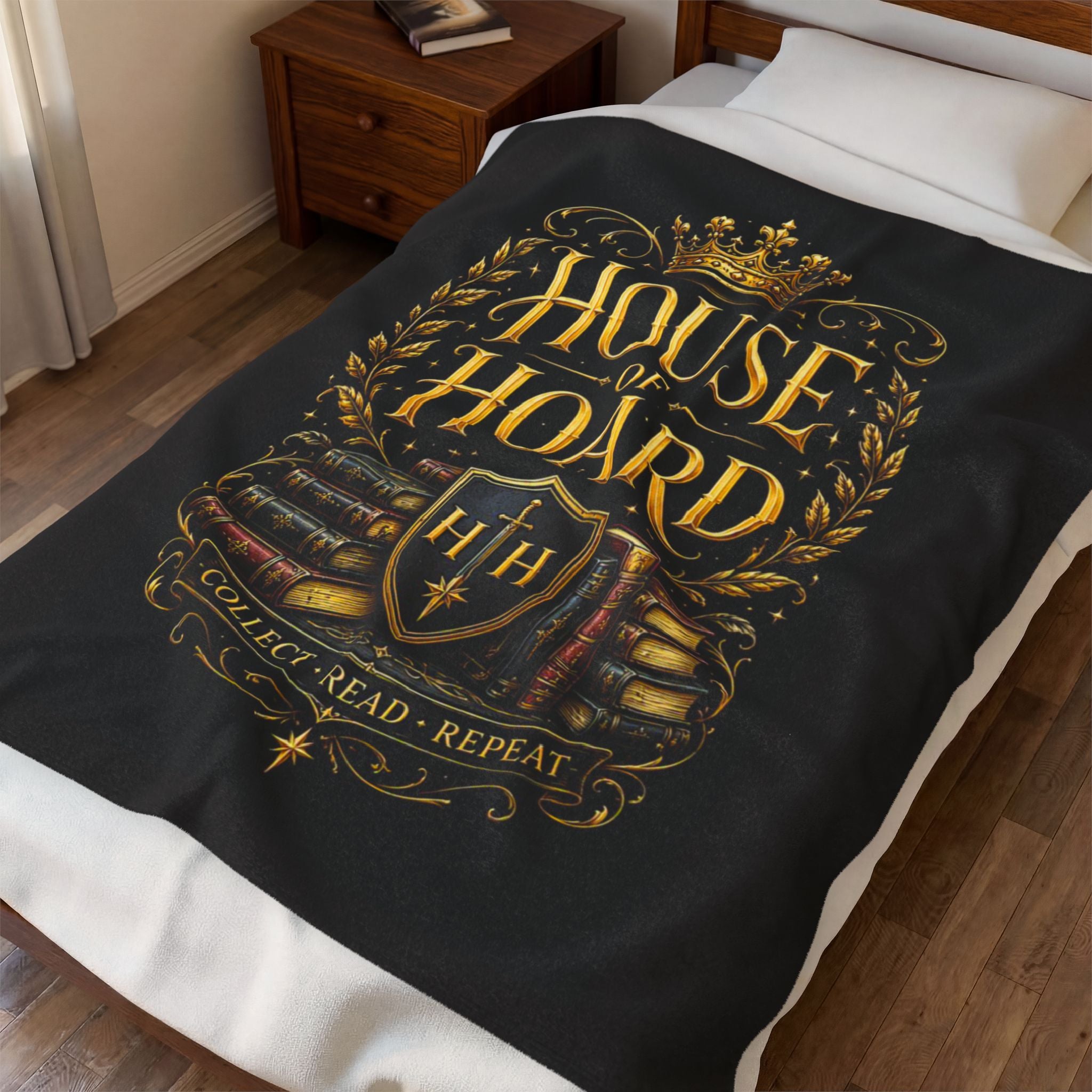 House of Hoard Velveteen Plush Blanket – "Collect • Read • Repeat" Book Lover Throw