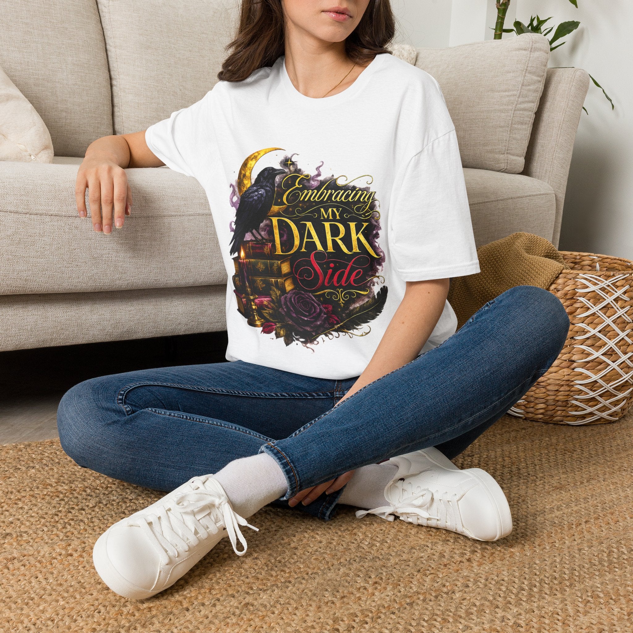 Embracing My Dark Side T-Shirt – Gothic Raven Moon Graphic Tee
