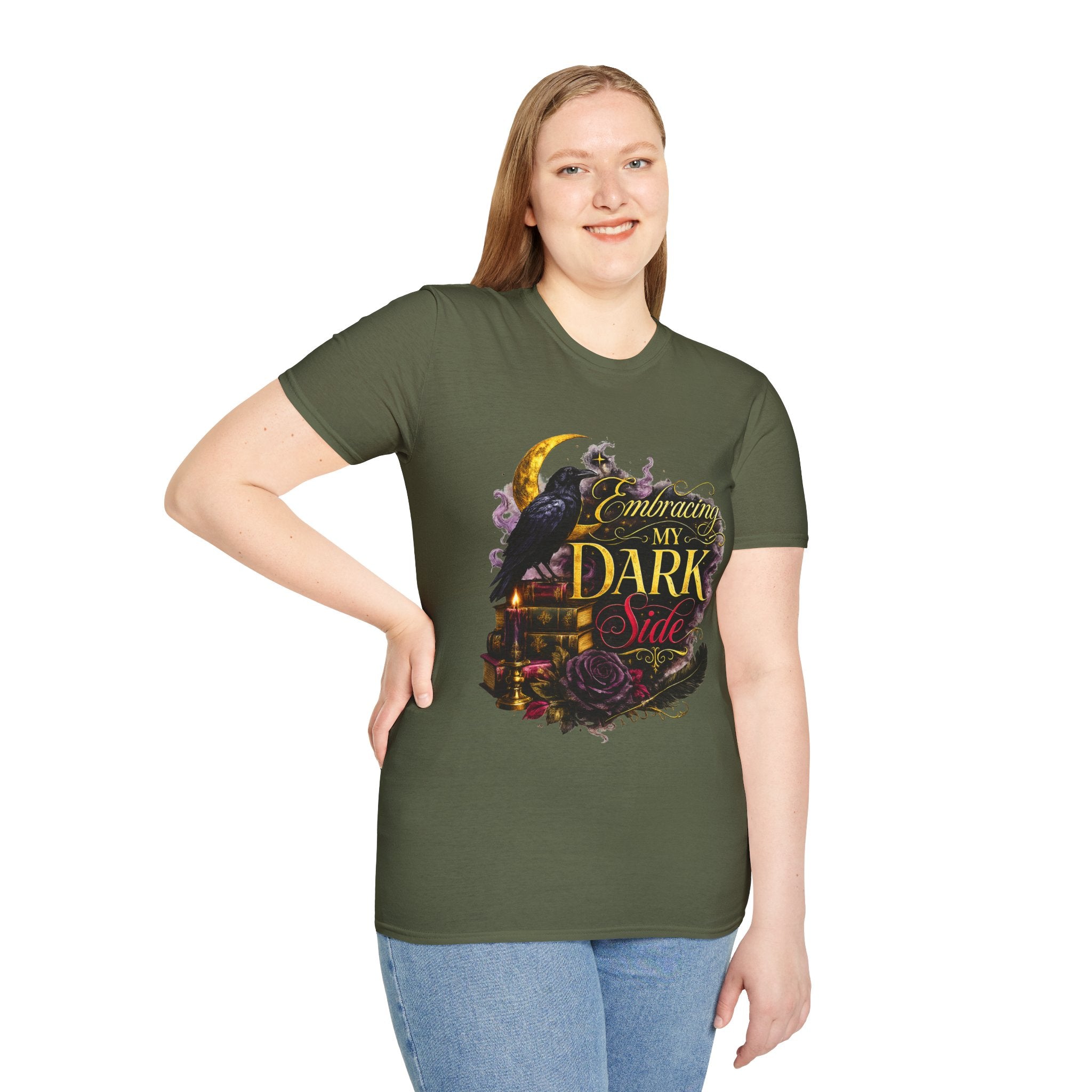 Embracing My Dark Side T-Shirt – Gothic Raven Moon Graphic Tee