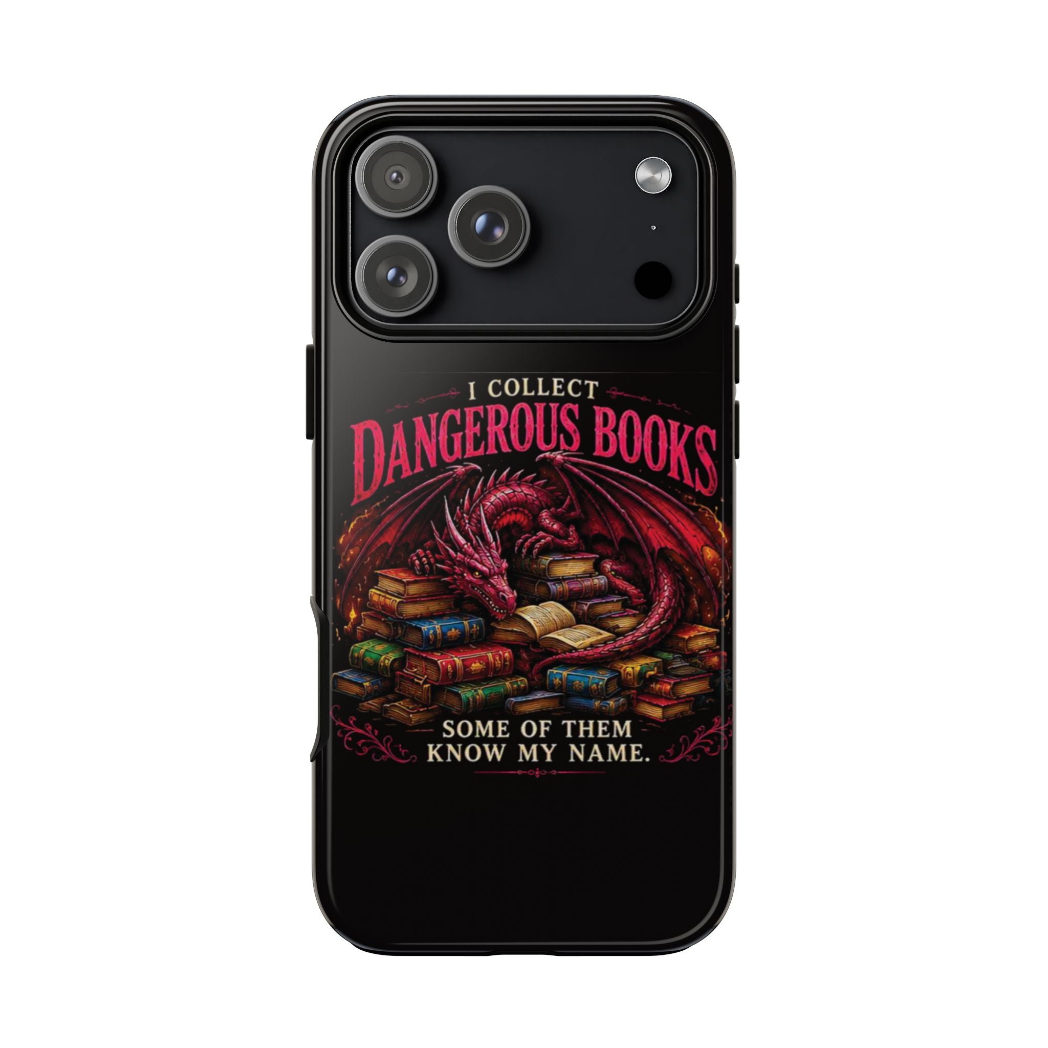 Phone Case — "I Collect Dangerous Books" Dragon Bookshelf Protective Cover