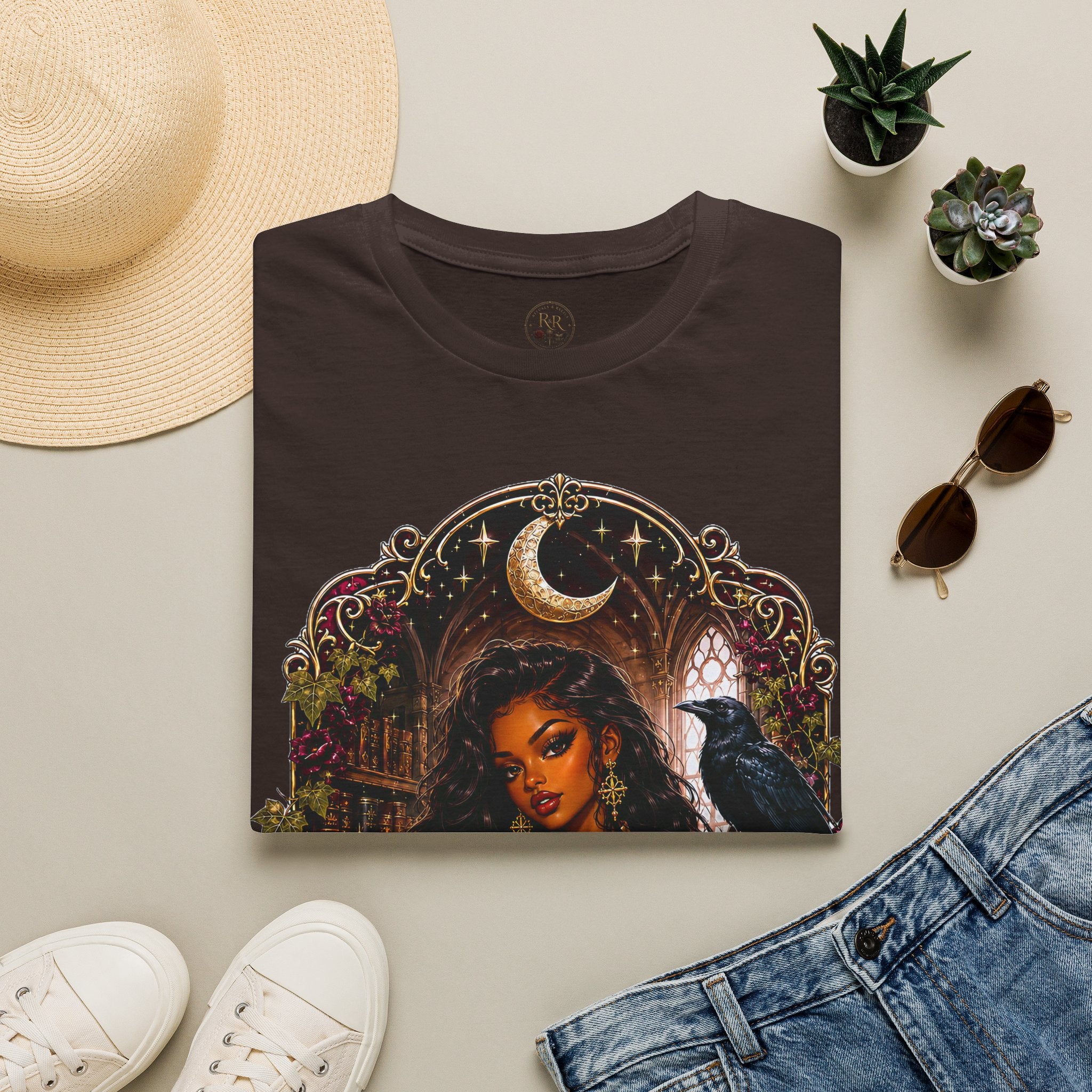 Witchy Moon T-Shirt — 'Well Read, Beautifully Haunted' Gothic Raven Tee