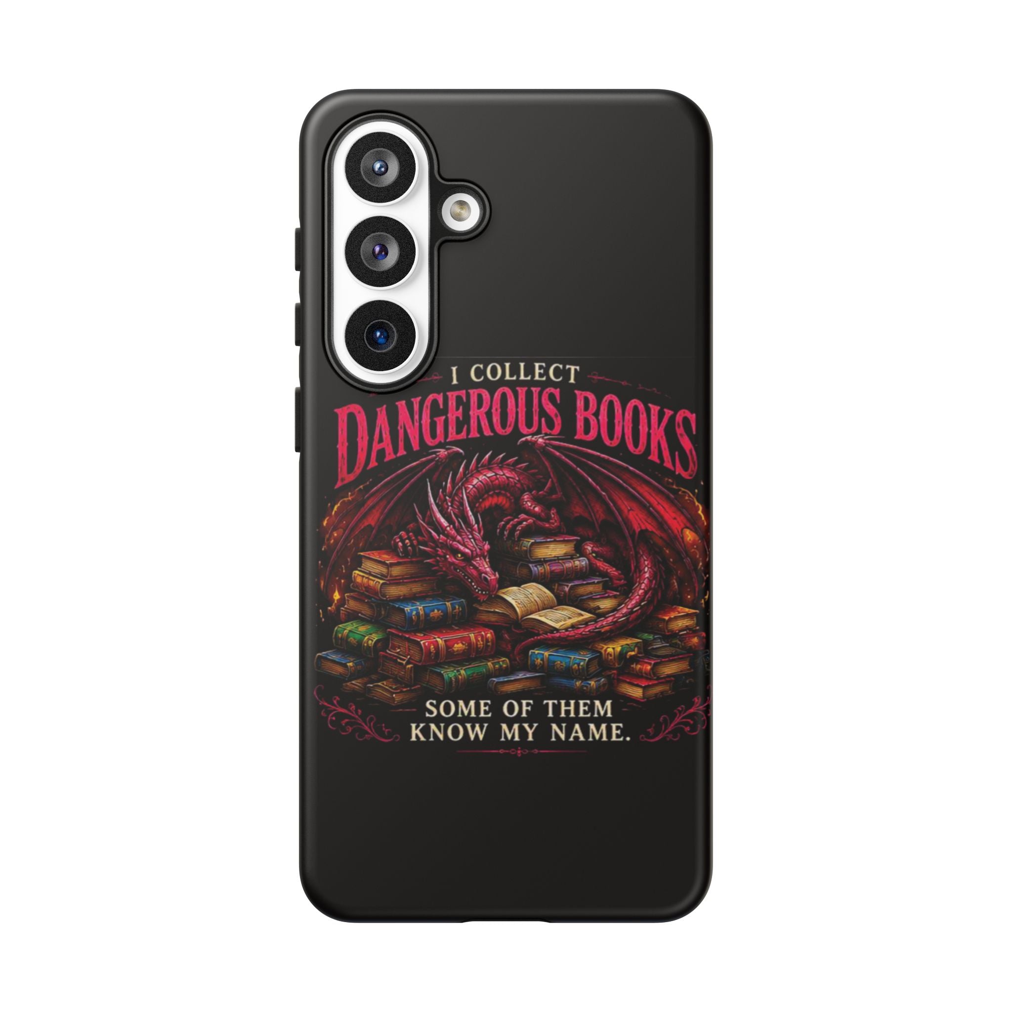 Phone Case — "I Collect Dangerous Books" Dragon Bookshelf Protective Cover