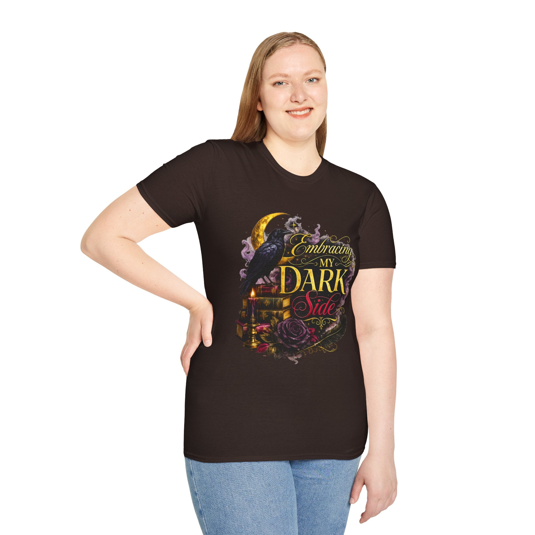 Embracing My Dark Side T-Shirt – Gothic Raven Moon Graphic Tee