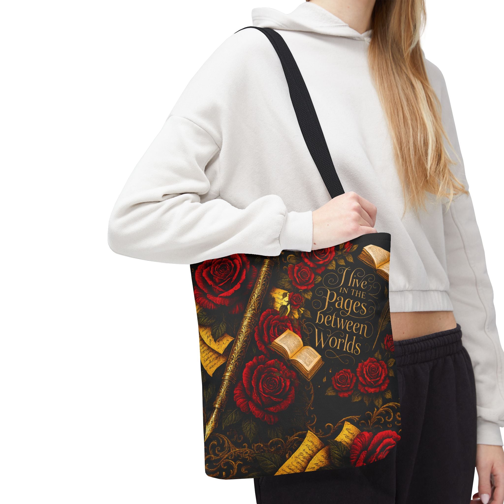 Bookish Rose Tote Bag — "The Pages Between Books" Literary Shopper