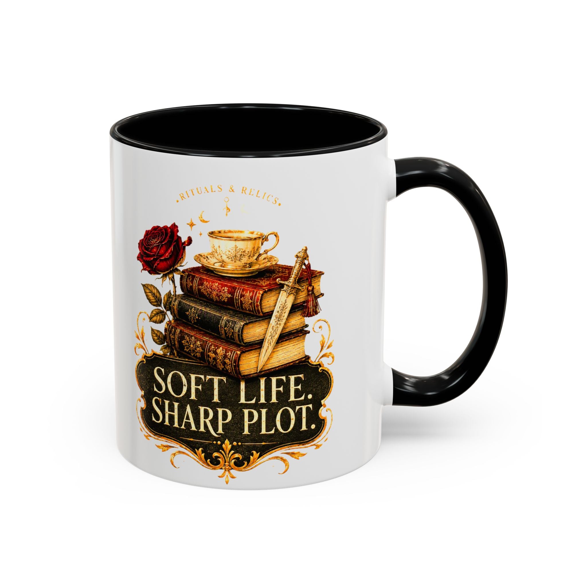 Soft Life, Sharp Plot Accent Coffee Mug — Literary Witchy Booklover Gift (11/15oz)
