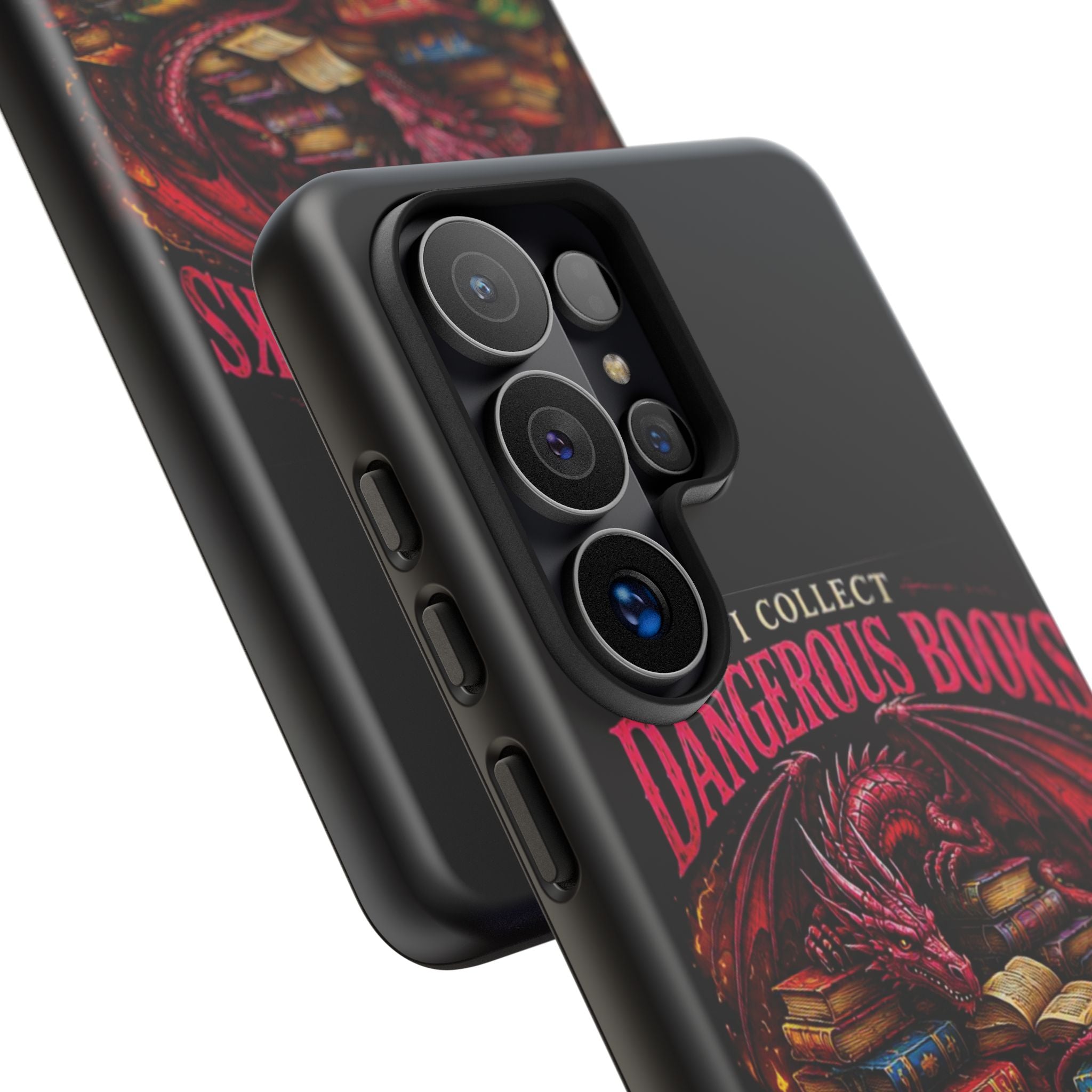 Phone Case — "I Collect Dangerous Books" Dragon Bookshelf Protective Cover