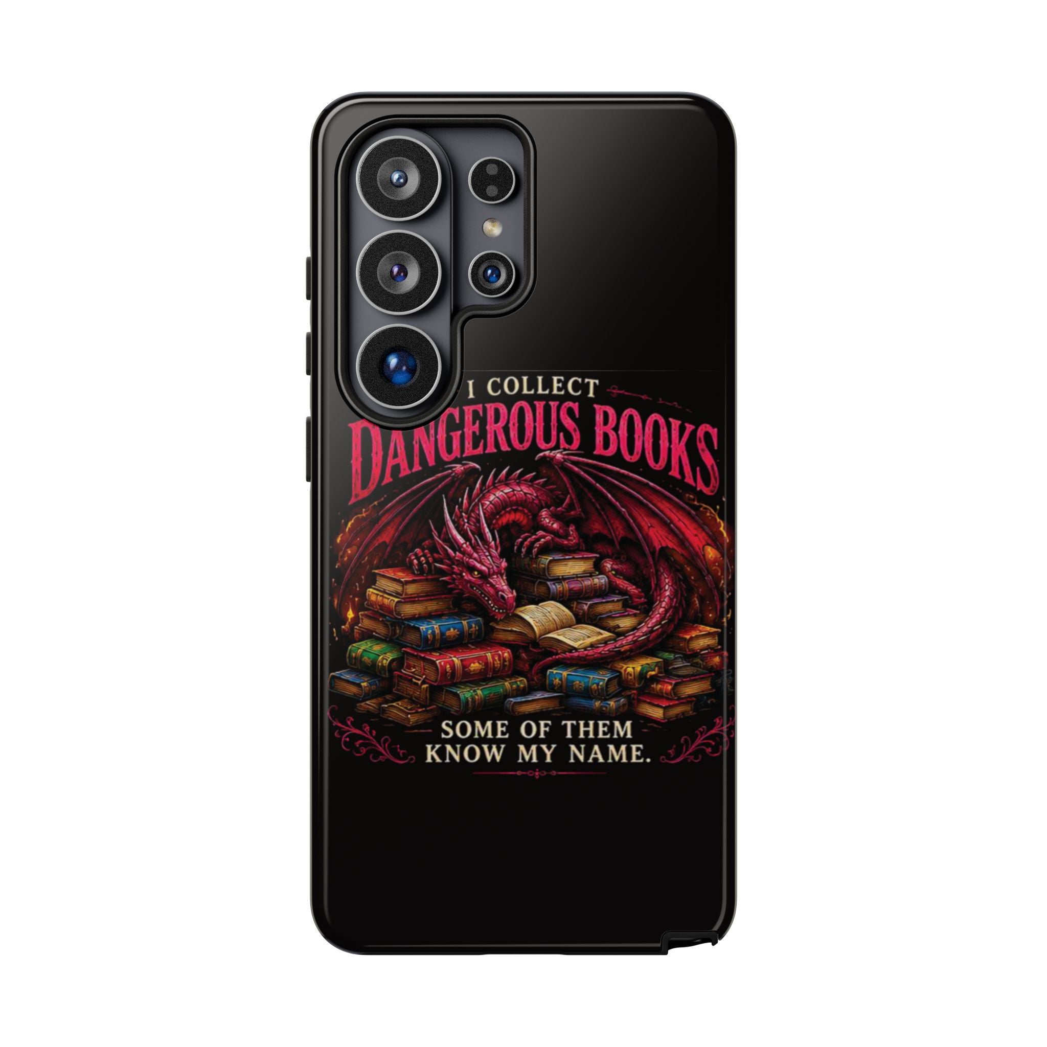 Phone Case — "I Collect Dangerous Books" Dragon Bookshelf Protective Cover
