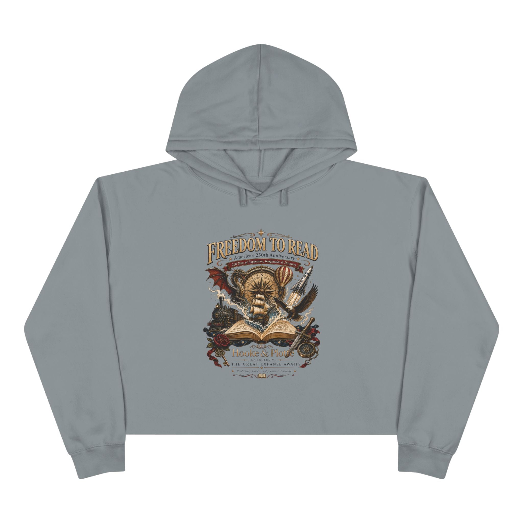 Freedom to Read Crop Hoodie — Vintage Pirate Skull Book Design