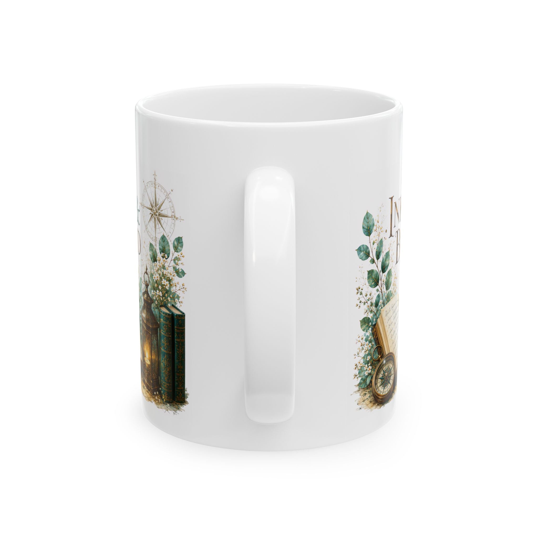 Bookish Ceramic Mug — "Ink & Bound" Vintage Library Coffee Cup (11oz/15oz)