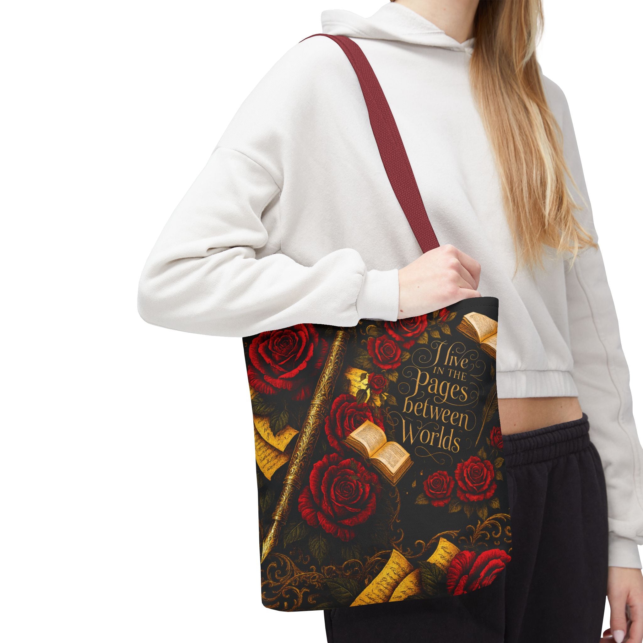 Bookish Rose Tote Bag — "The Pages Between Books" Literary Shopper